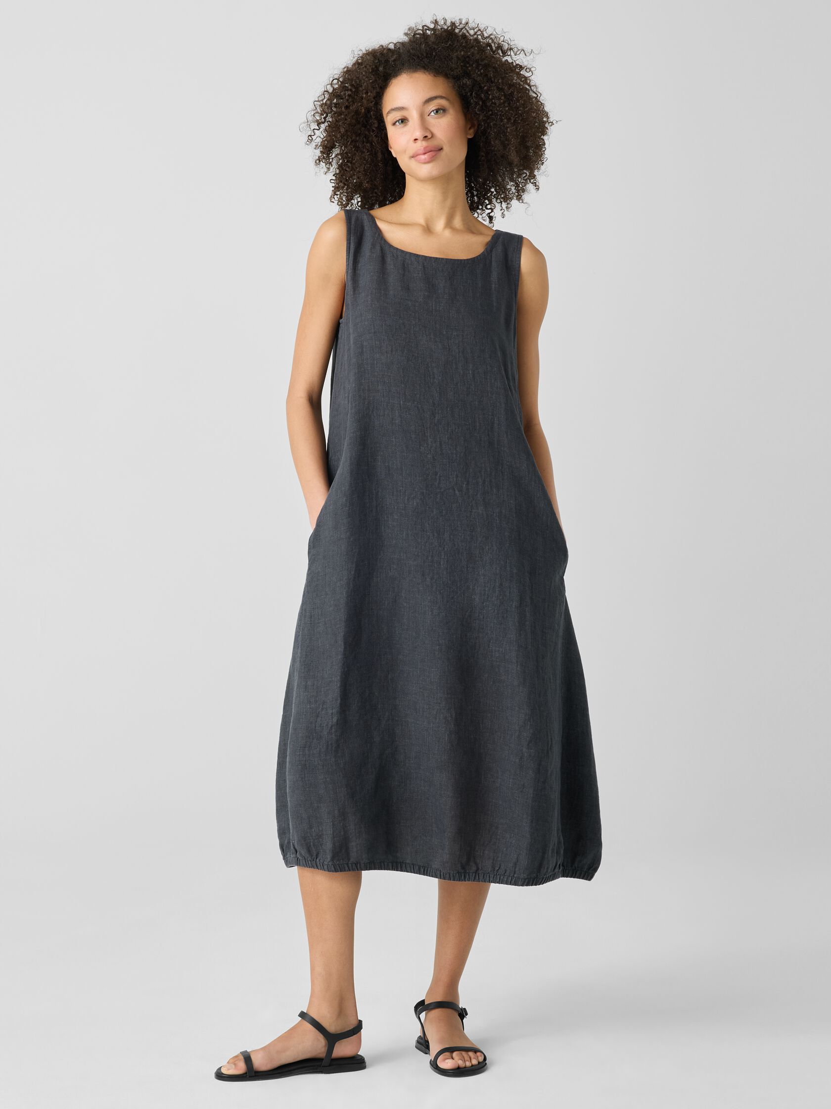 Washed Organic Linen Délavé Lantern Dress