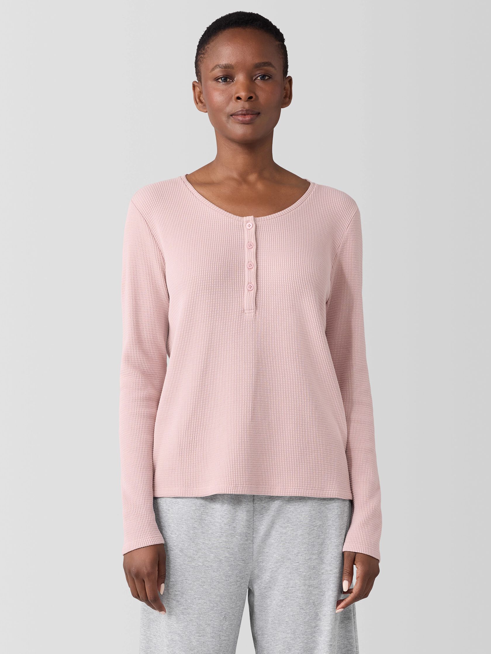 Cozy Organic Cotton Waffle Henley Sleep Top