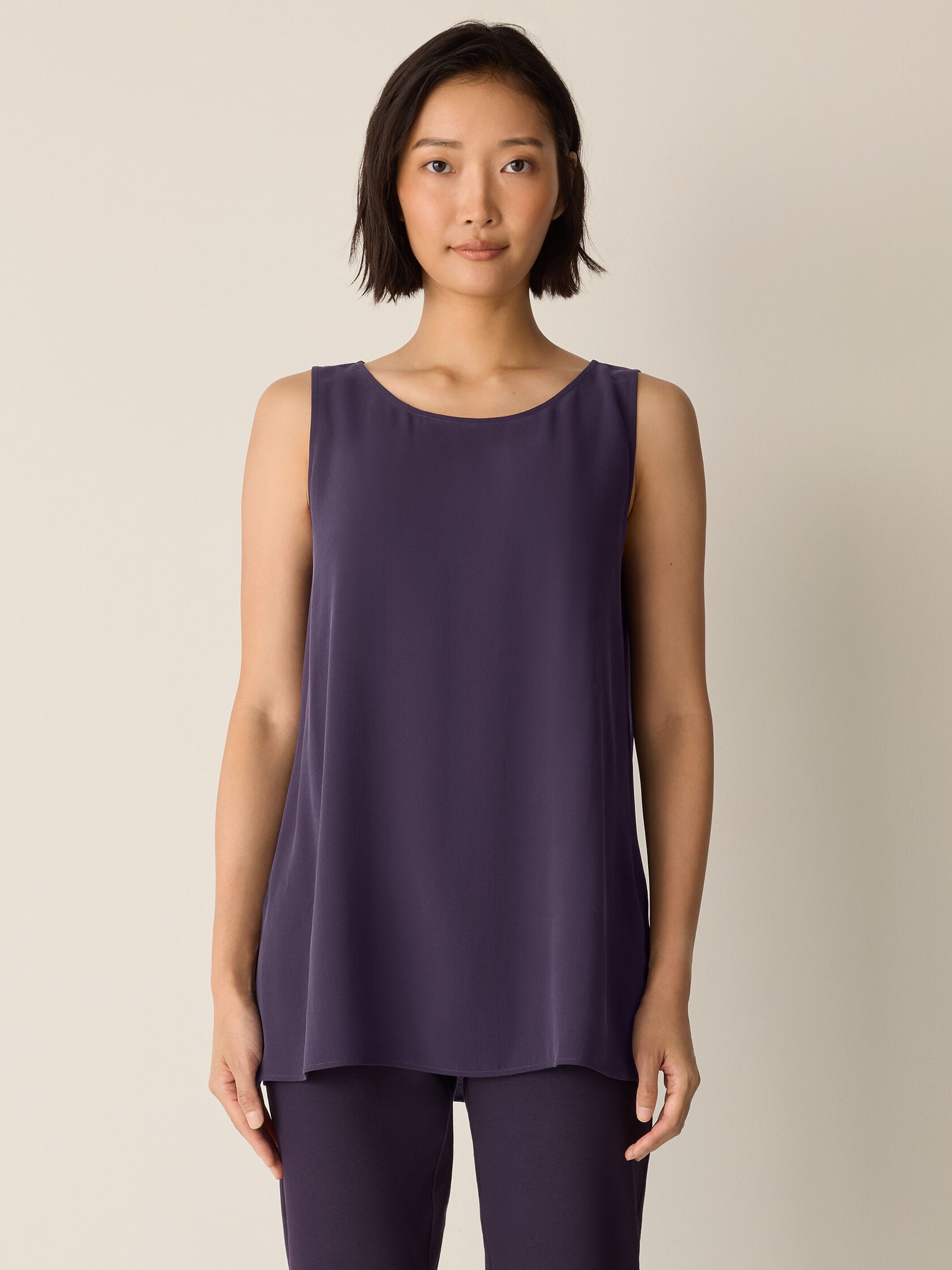 Silk Georgette Crepe Ballet Neck Long Tank