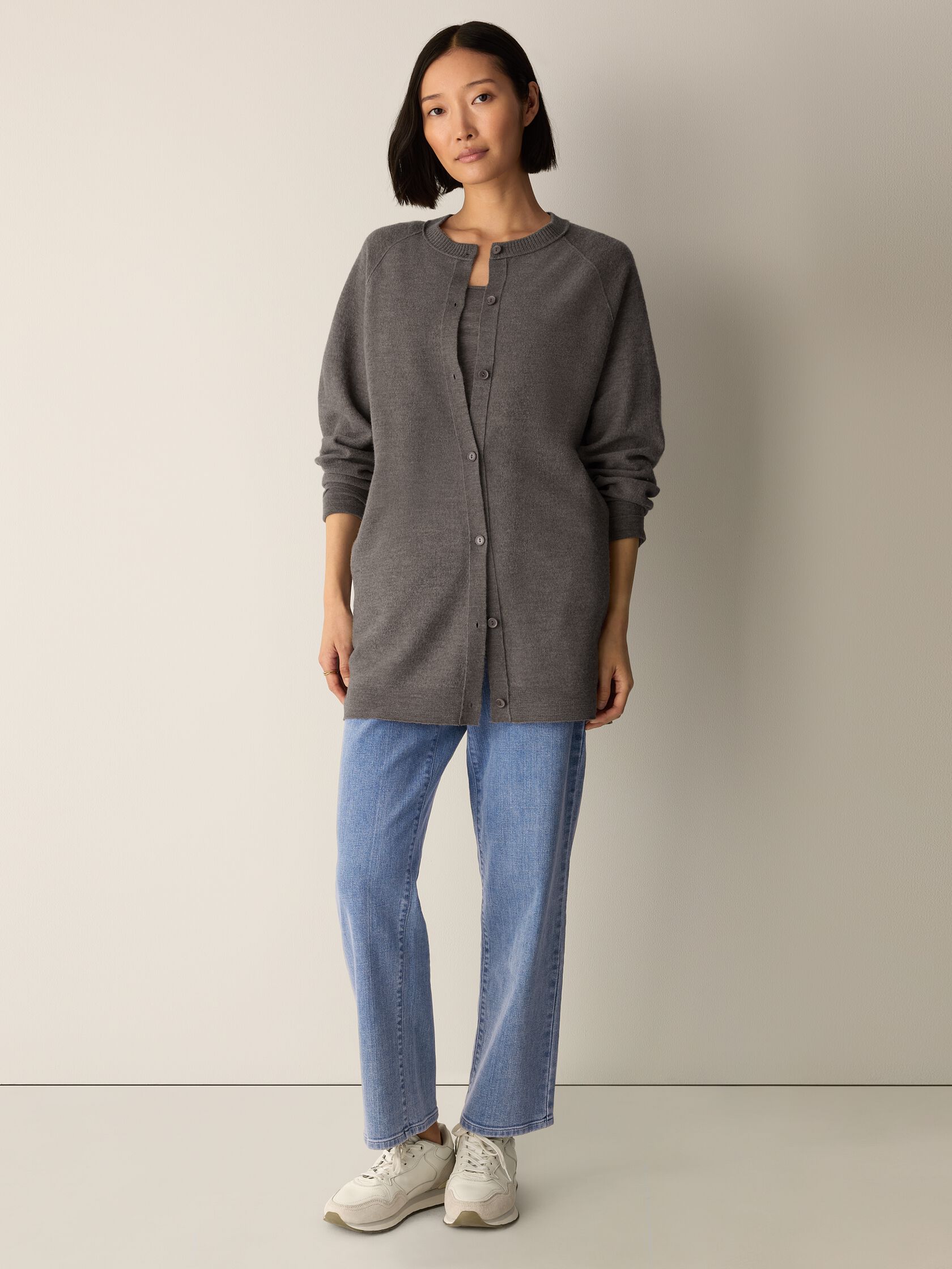 Fine Felted Wool Long Cardigan in Regenerative Wool