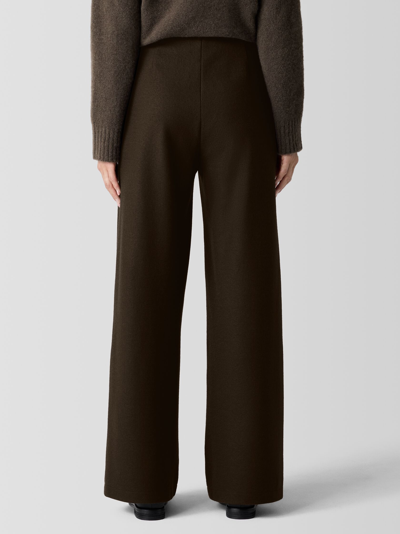 Felted Wool Jersey Wide-Leg Long Pant in Regenerative Wool