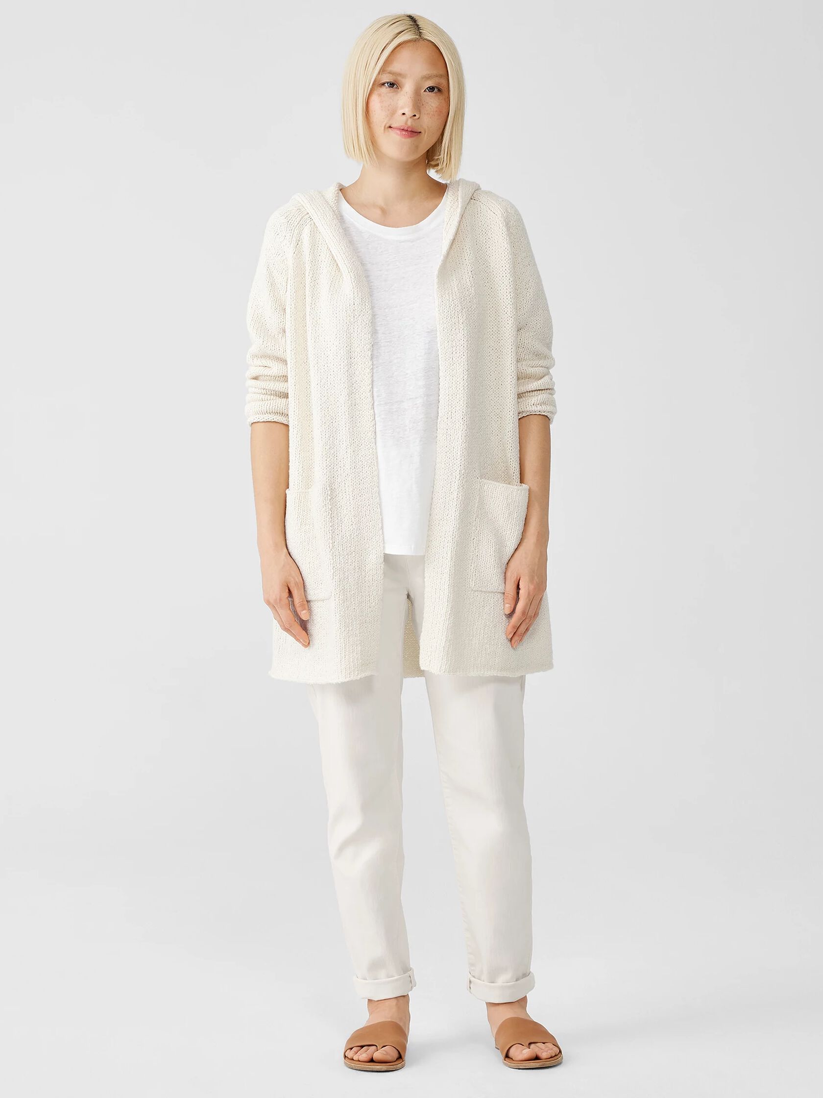 Peruvian Organic Cotton Crimp Hooded Cardigan