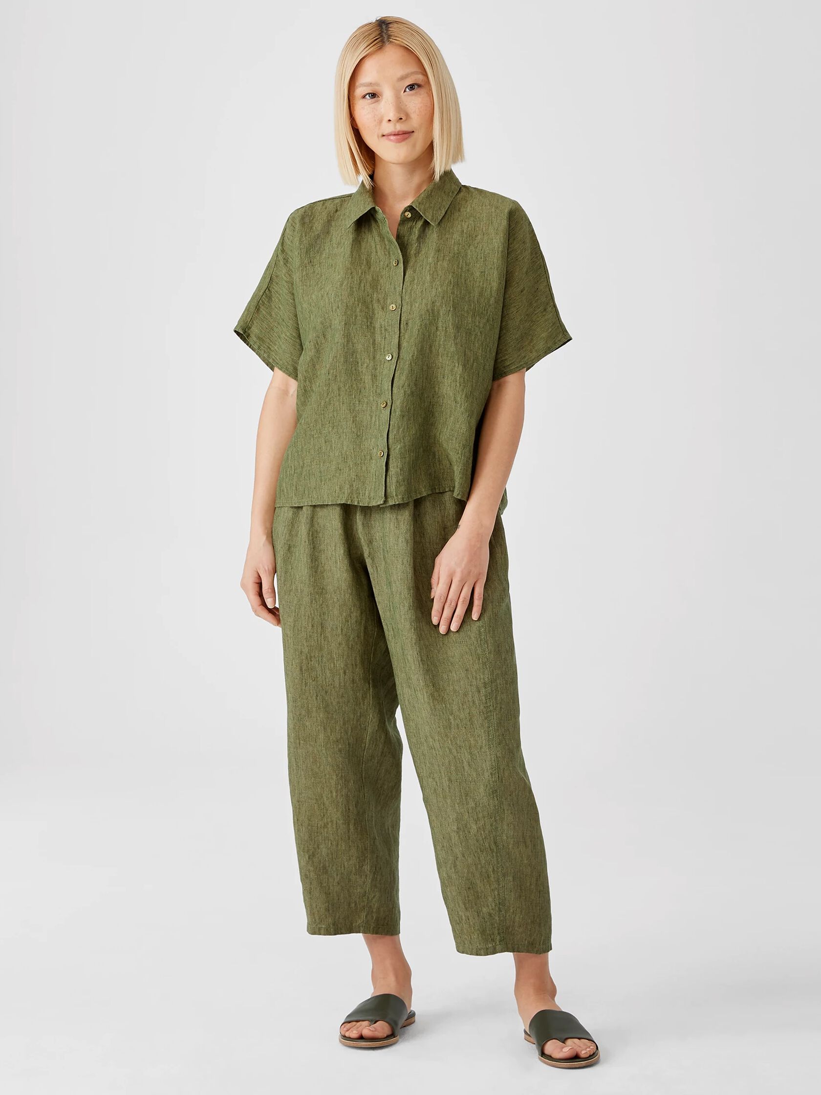 Washed Organic Linen Delave Short-Sleeve Shirt