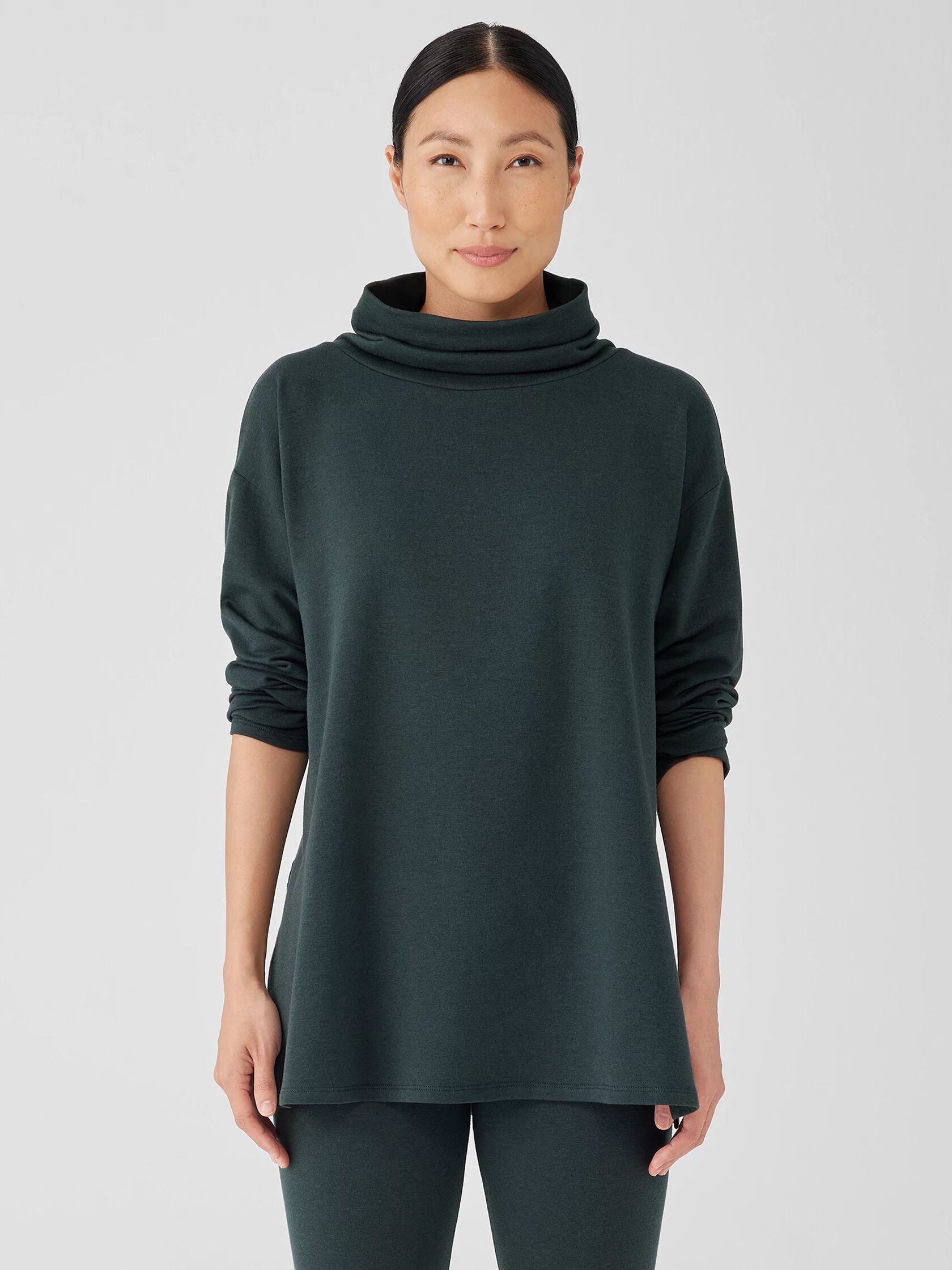 Cozy Brushed Terry Hug Funnel Neck Long Top