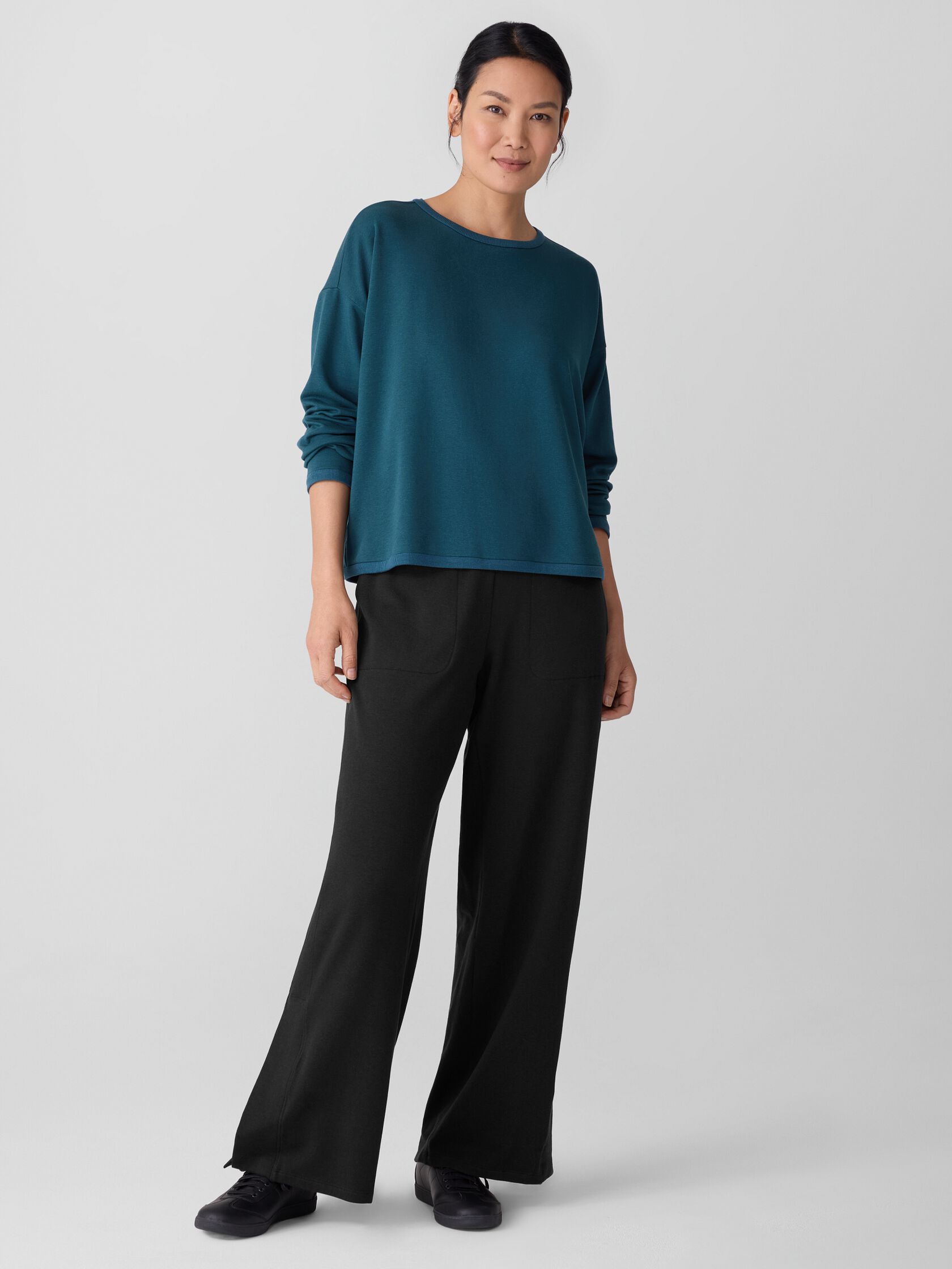 Cozy Brushed Terry Hug Round Neck Box-Top