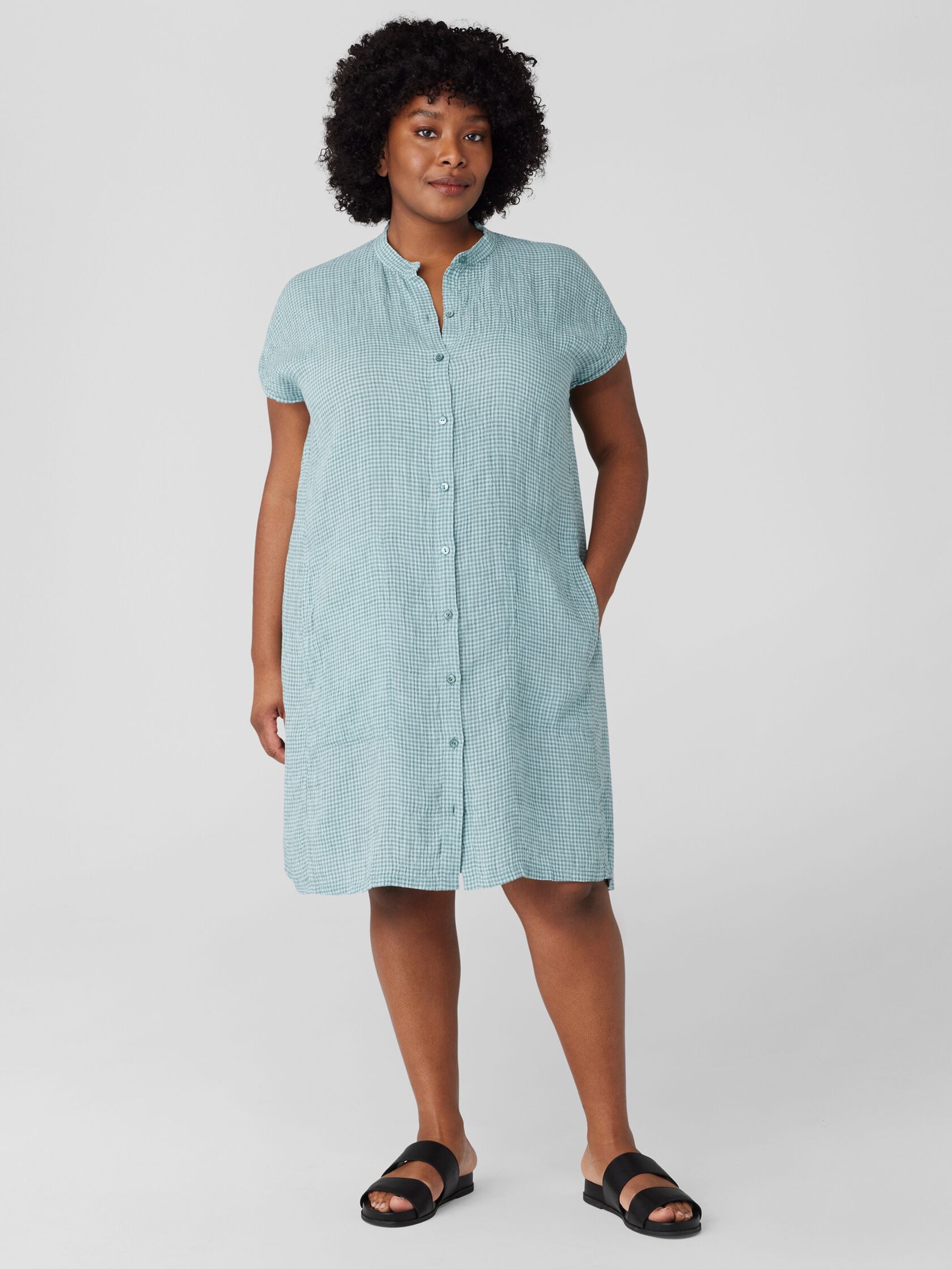 Puckered Organic Linen Shirtdress