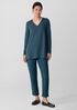 Fine Stretch Jersey Knit V-Neck Long Top