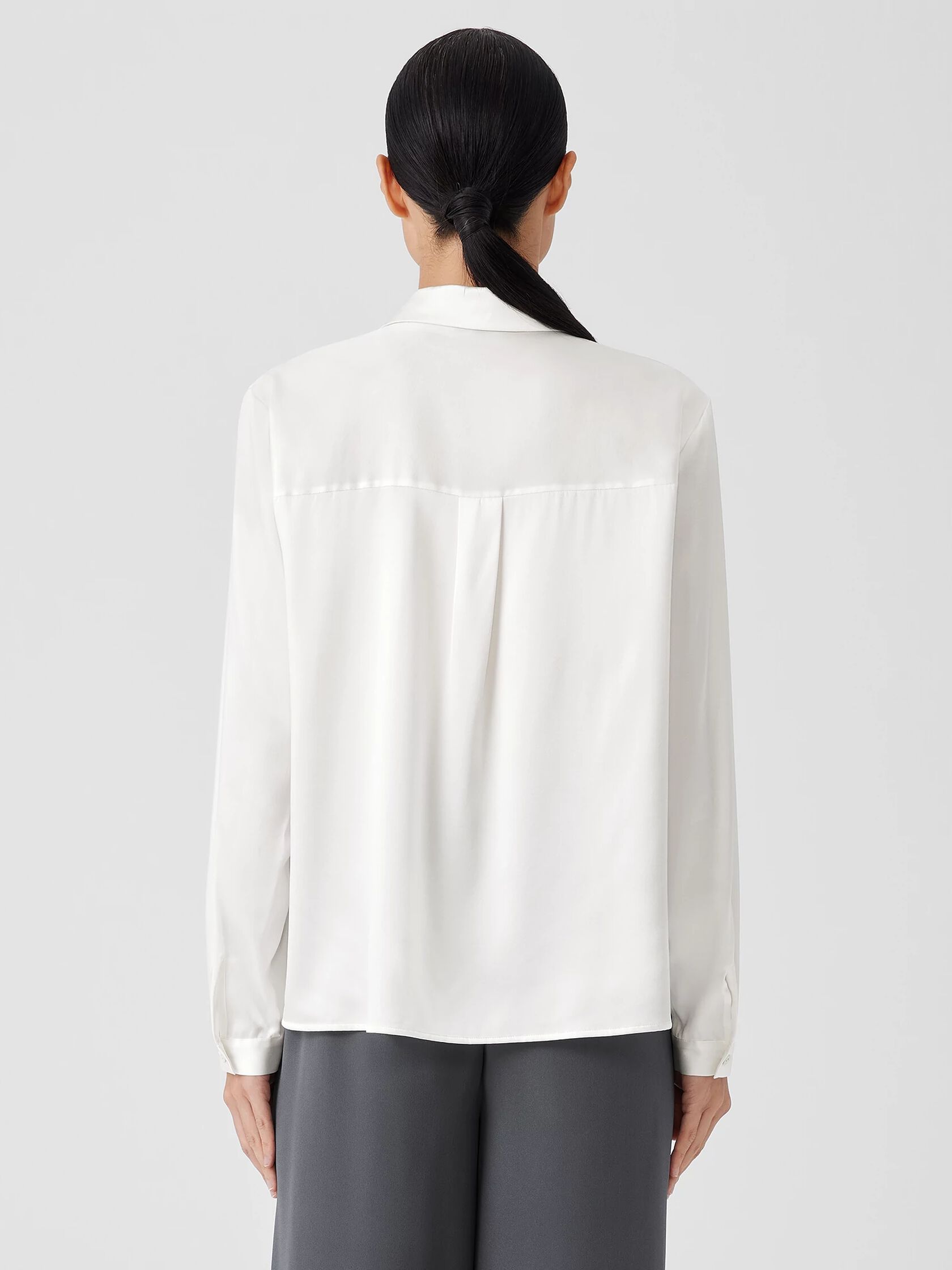 Stretch Silk Charmeuse Classic Collar Shirt