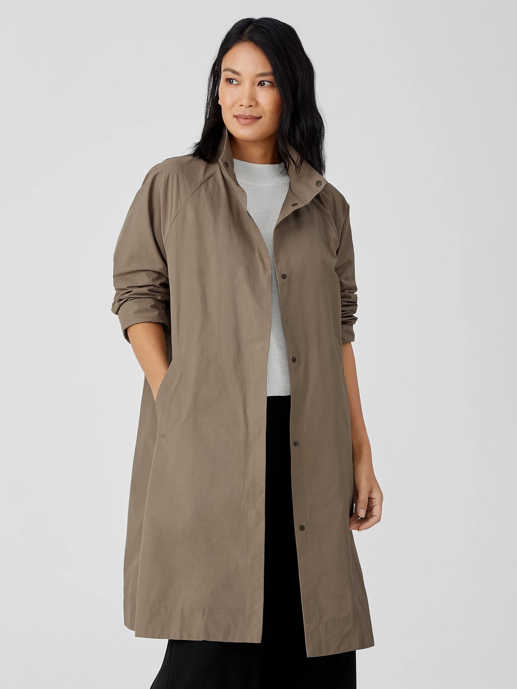 Light Organic Cotton Nylon Stand Collar Coat