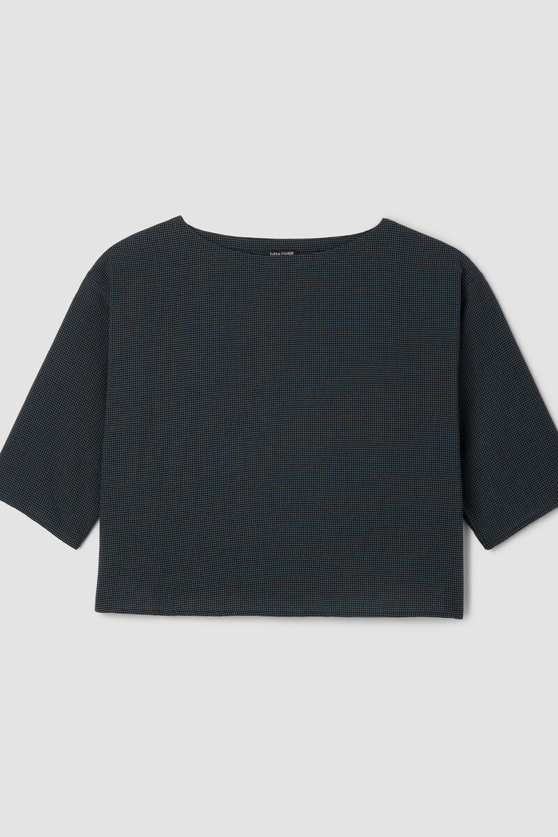 Mini Check Crepe Bateau Neck Box-Top Mini Check Crepe Bateau Neck Box-Top