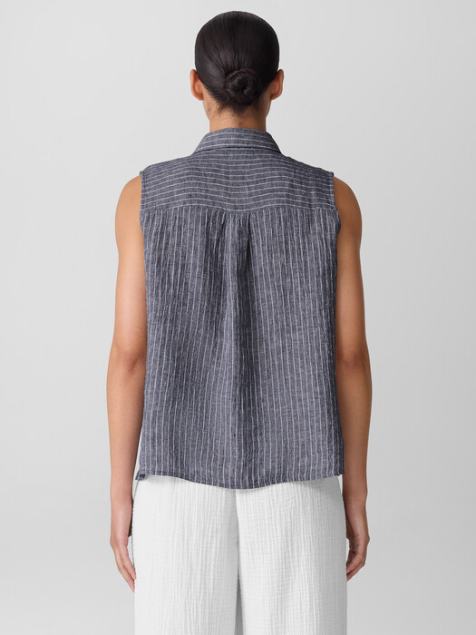 Puckered Organic Linen Sleeveless Shirt