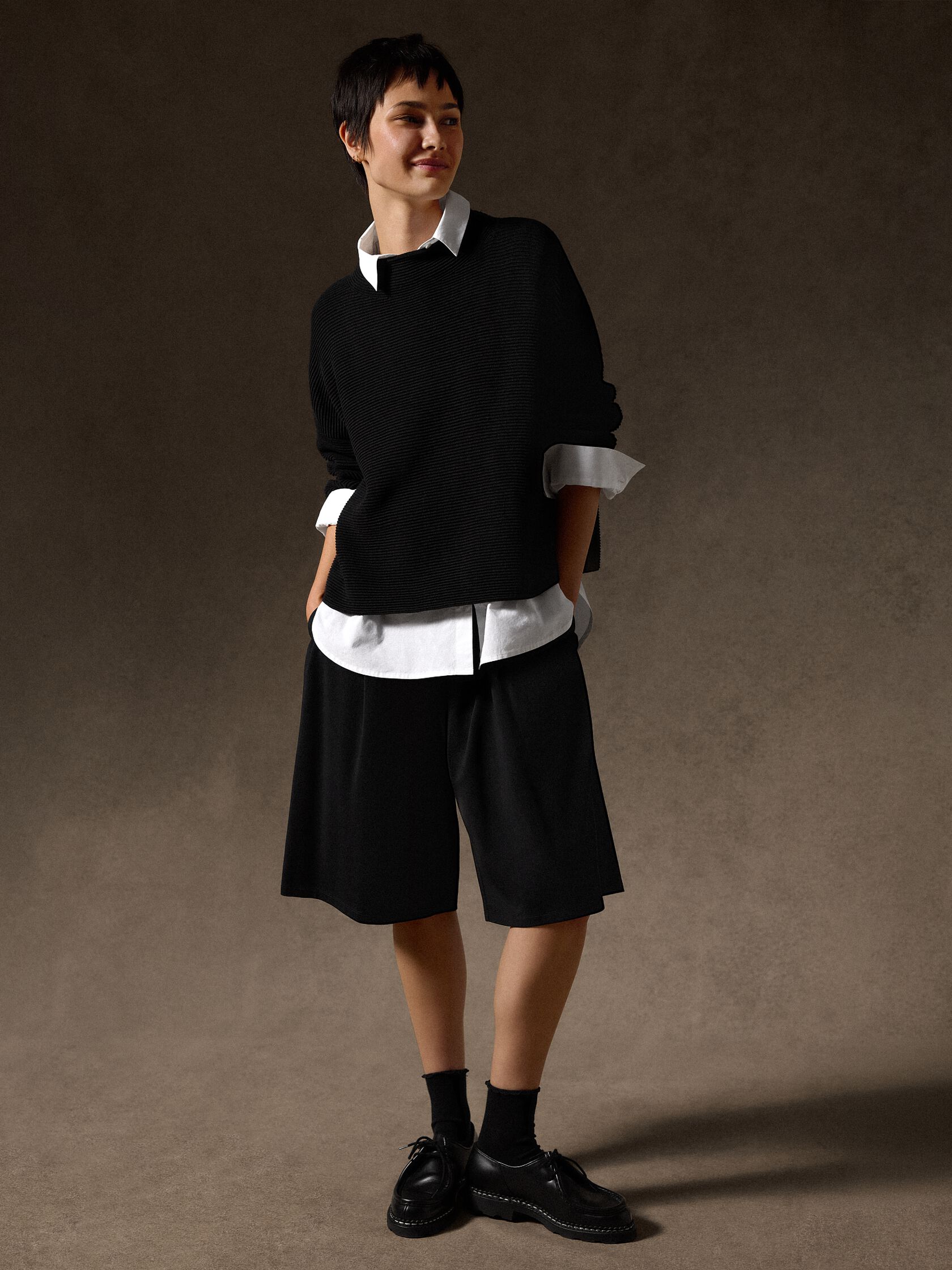 Extra-Fine Ponte Pleated Shorts