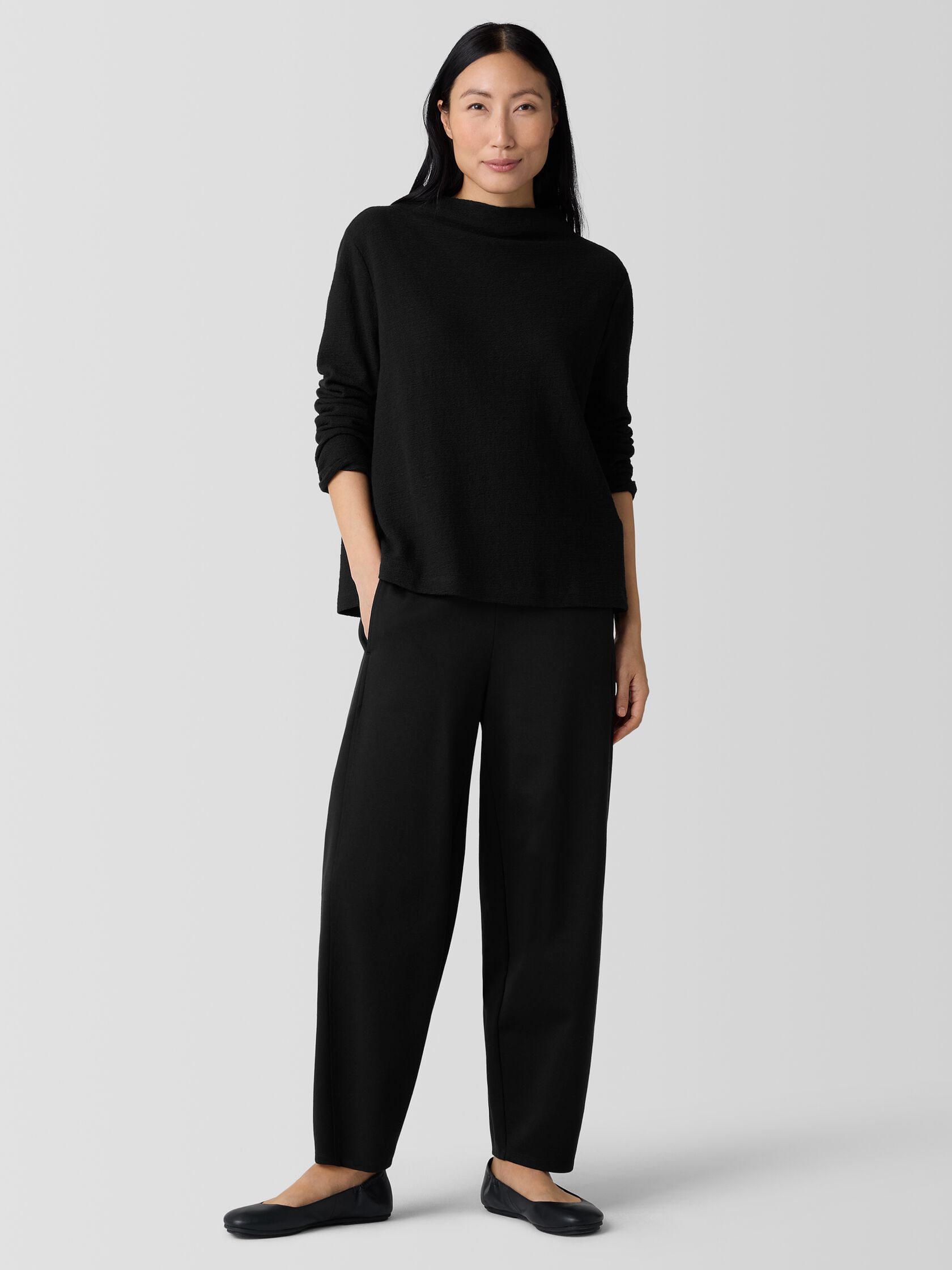 Organic Cotton Jacquard Funnel Neck Top