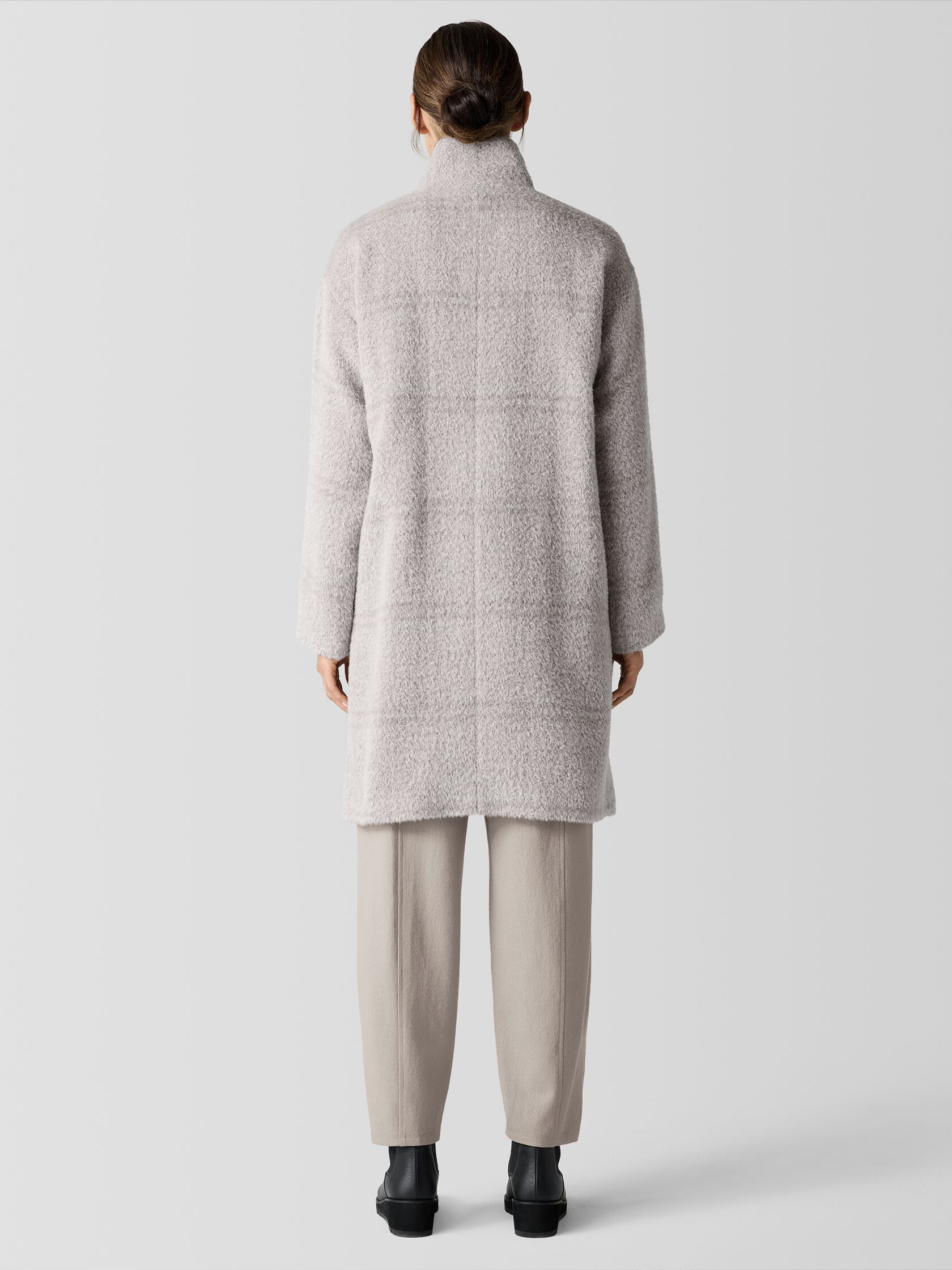 Luxe Alpaca Windowpane Stand Collar Coat