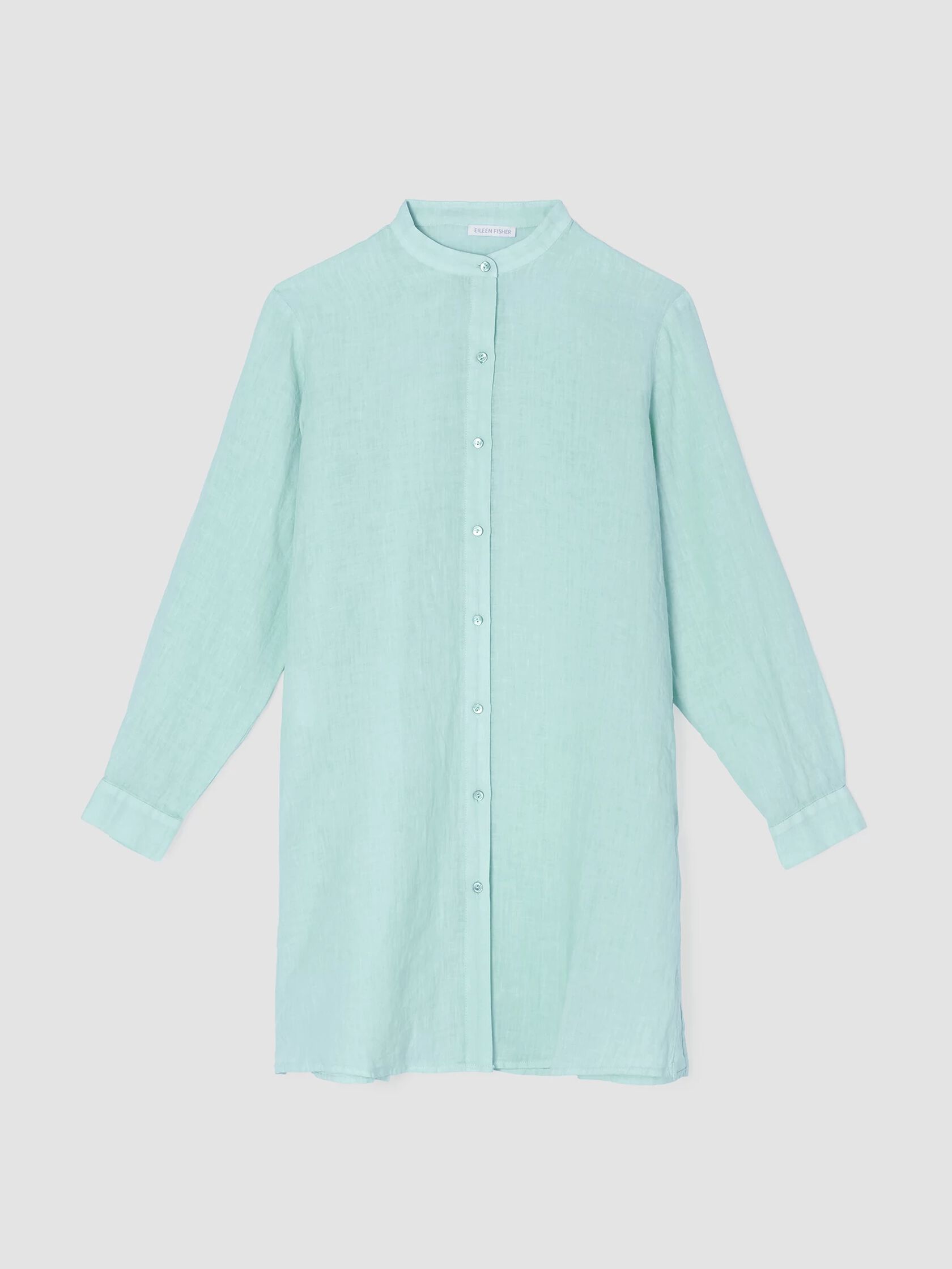 Garment-Dyed Handkerchief Linen Mandarin Collar Long Shirt