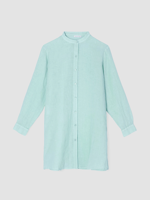 Garment-Dyed Handkerchief Linen Mandarin Collar Long Shirt