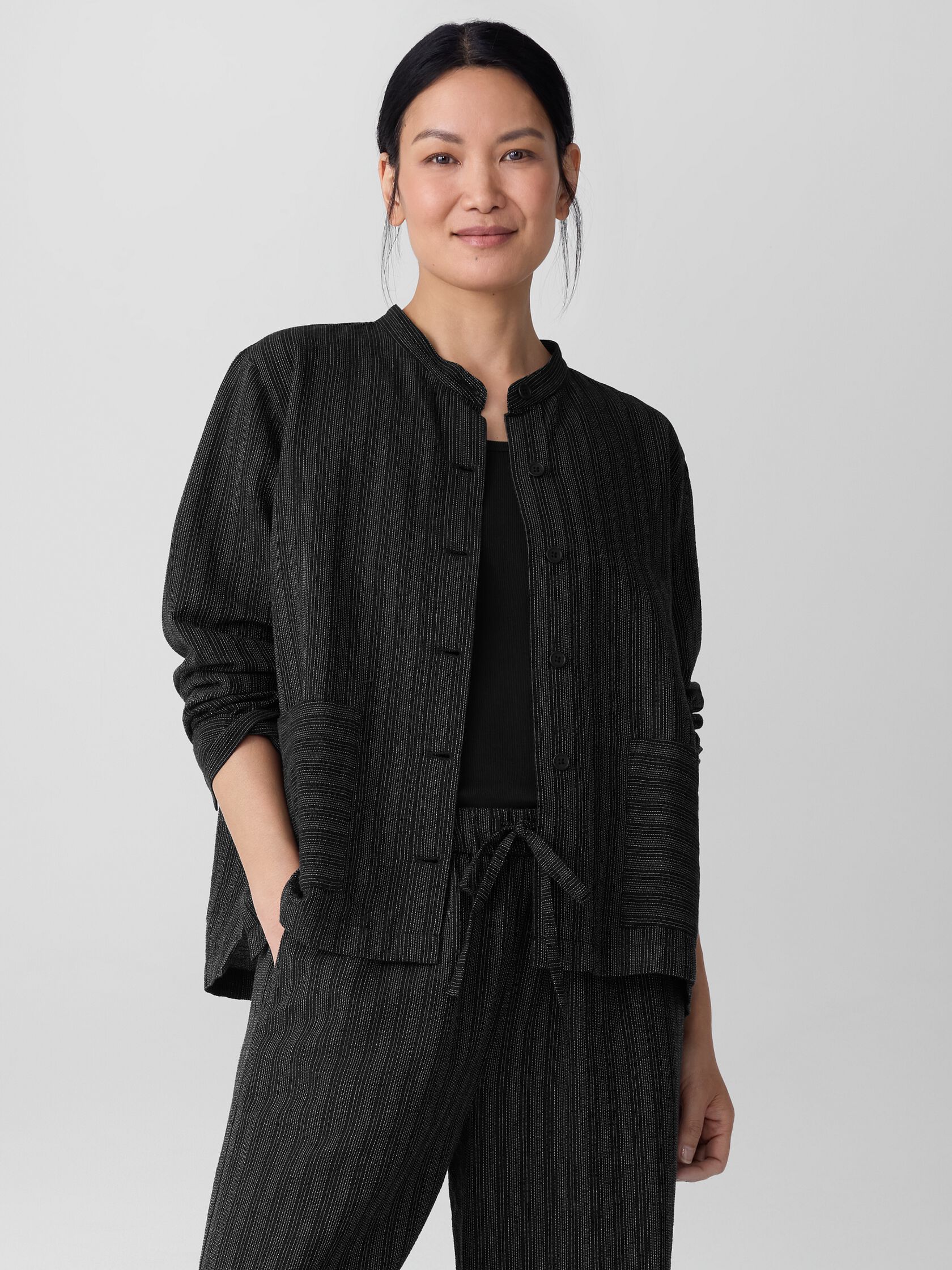 Cotton Blend Stripe Stitch Shirt Jacket