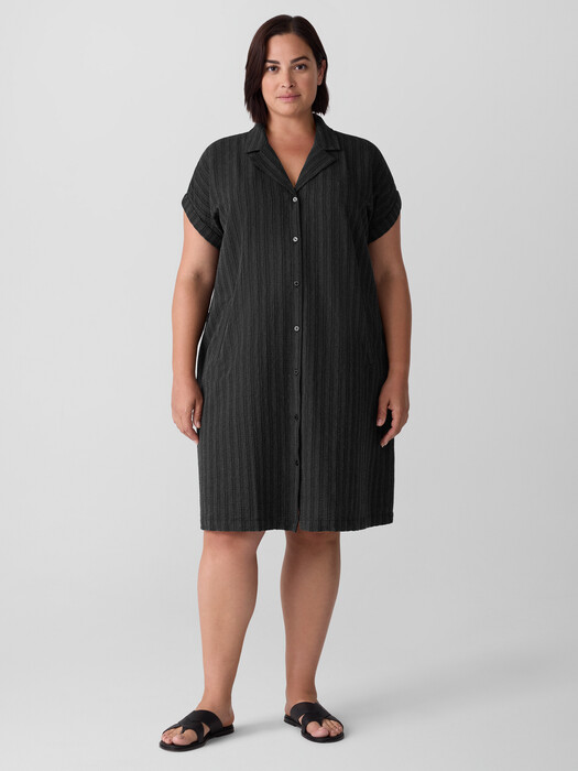 Cotton Blend Stripe Stitch Shirtdress