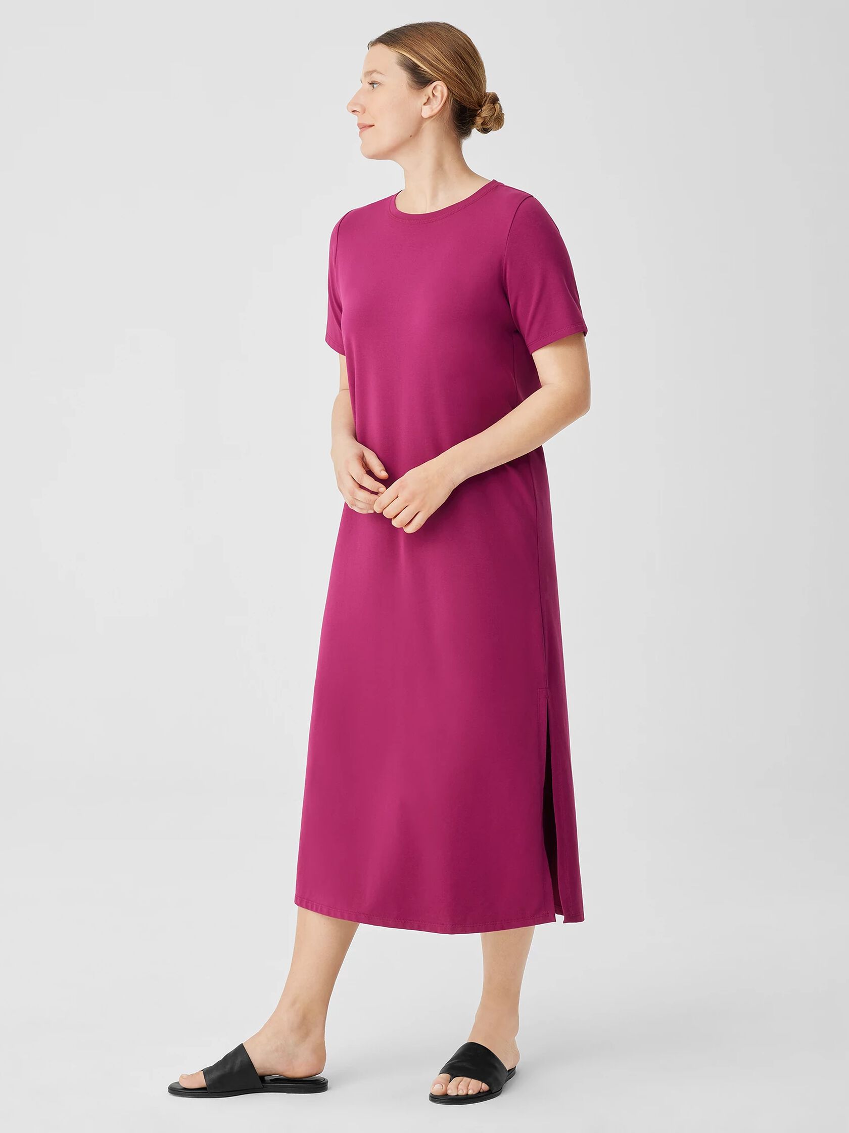 Pima Cotton Stretch Jersey Crew Neck Dress