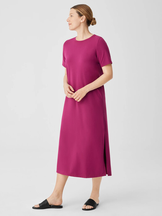 Pima Cotton Stretch Jersey Crew Neck Dress