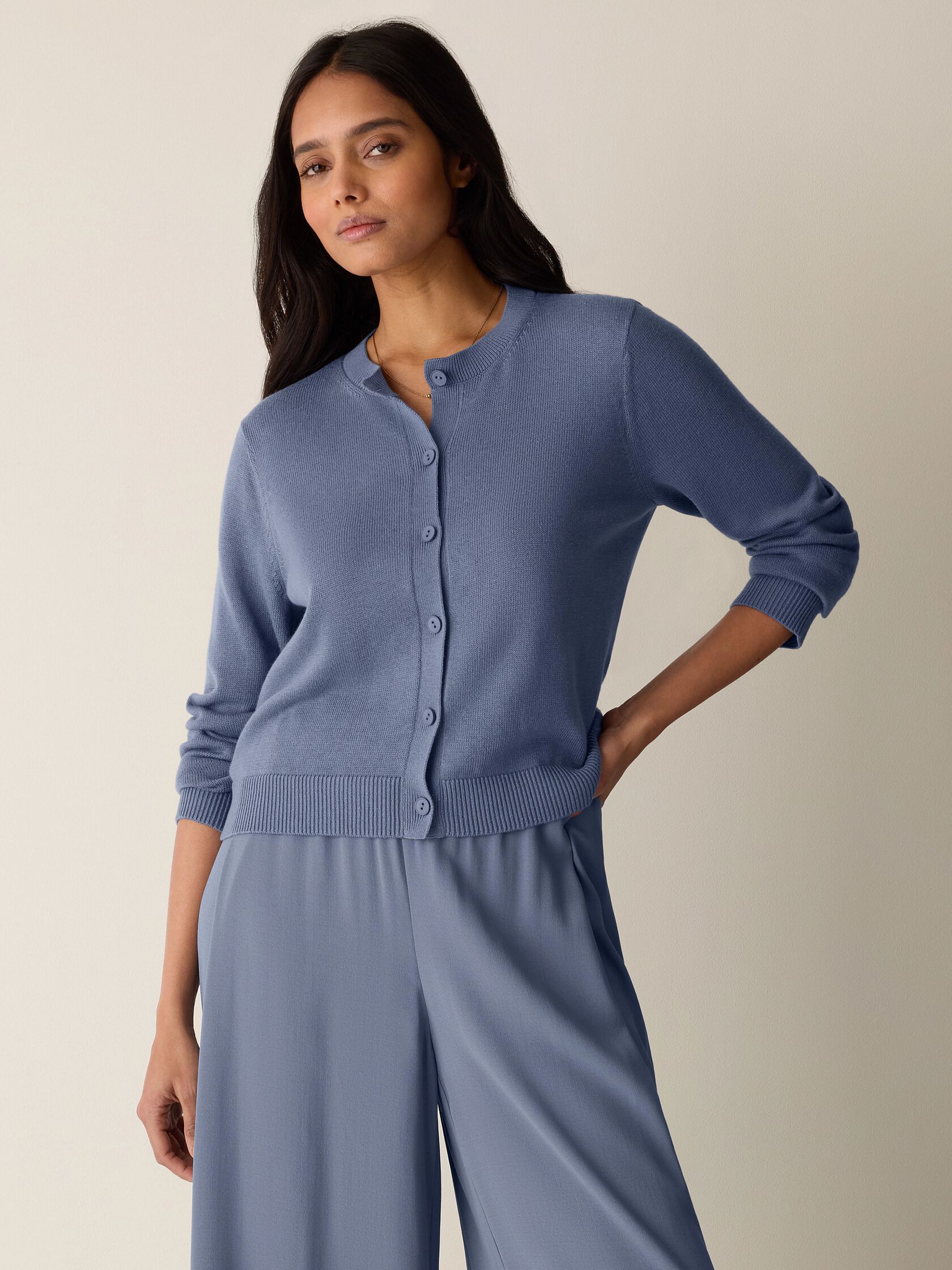 Peruvian Cotton Blend Crew Neck Cardigan