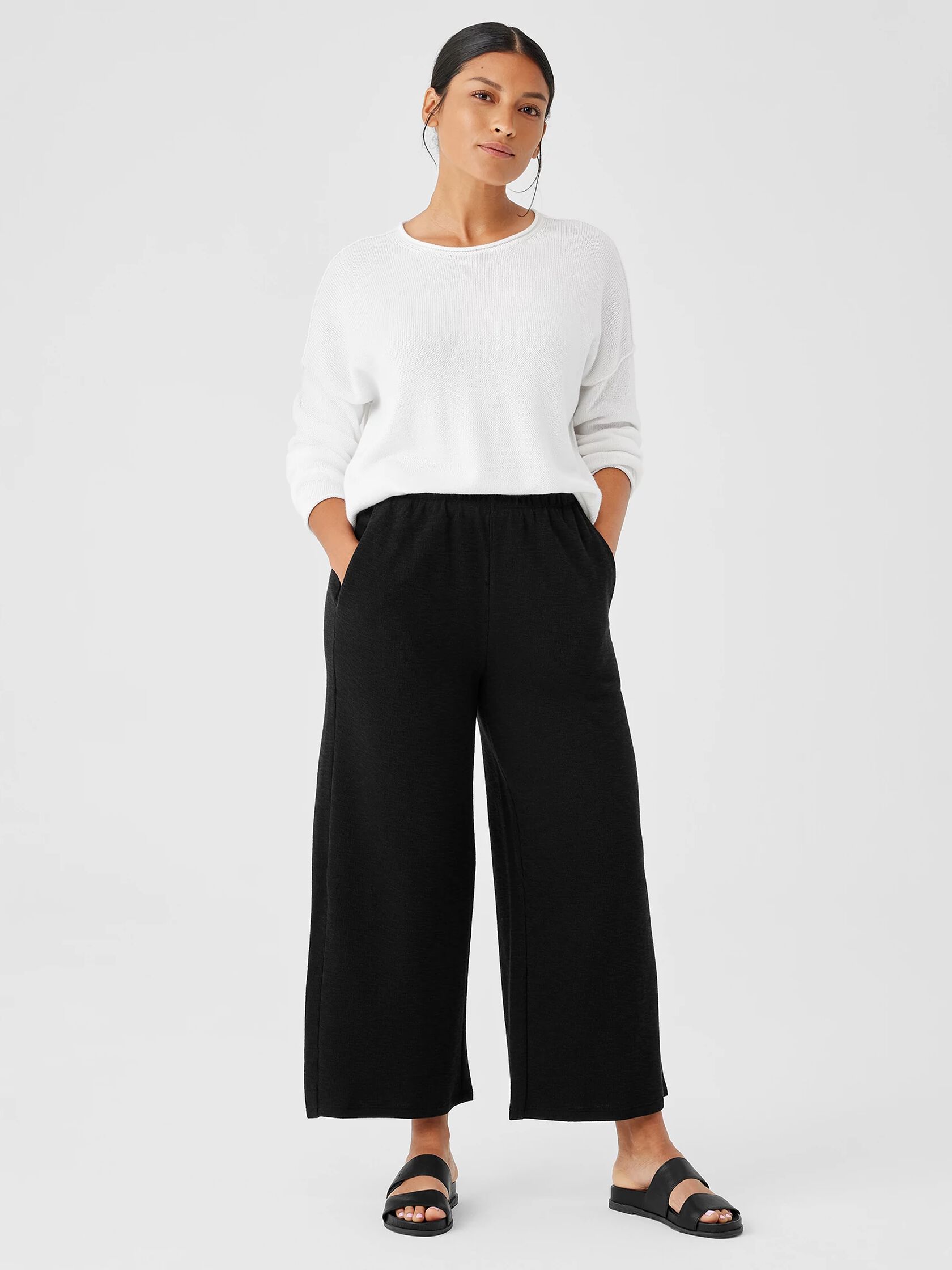 Organic Cotton Slubby Rib Knit Wide-Leg Pant