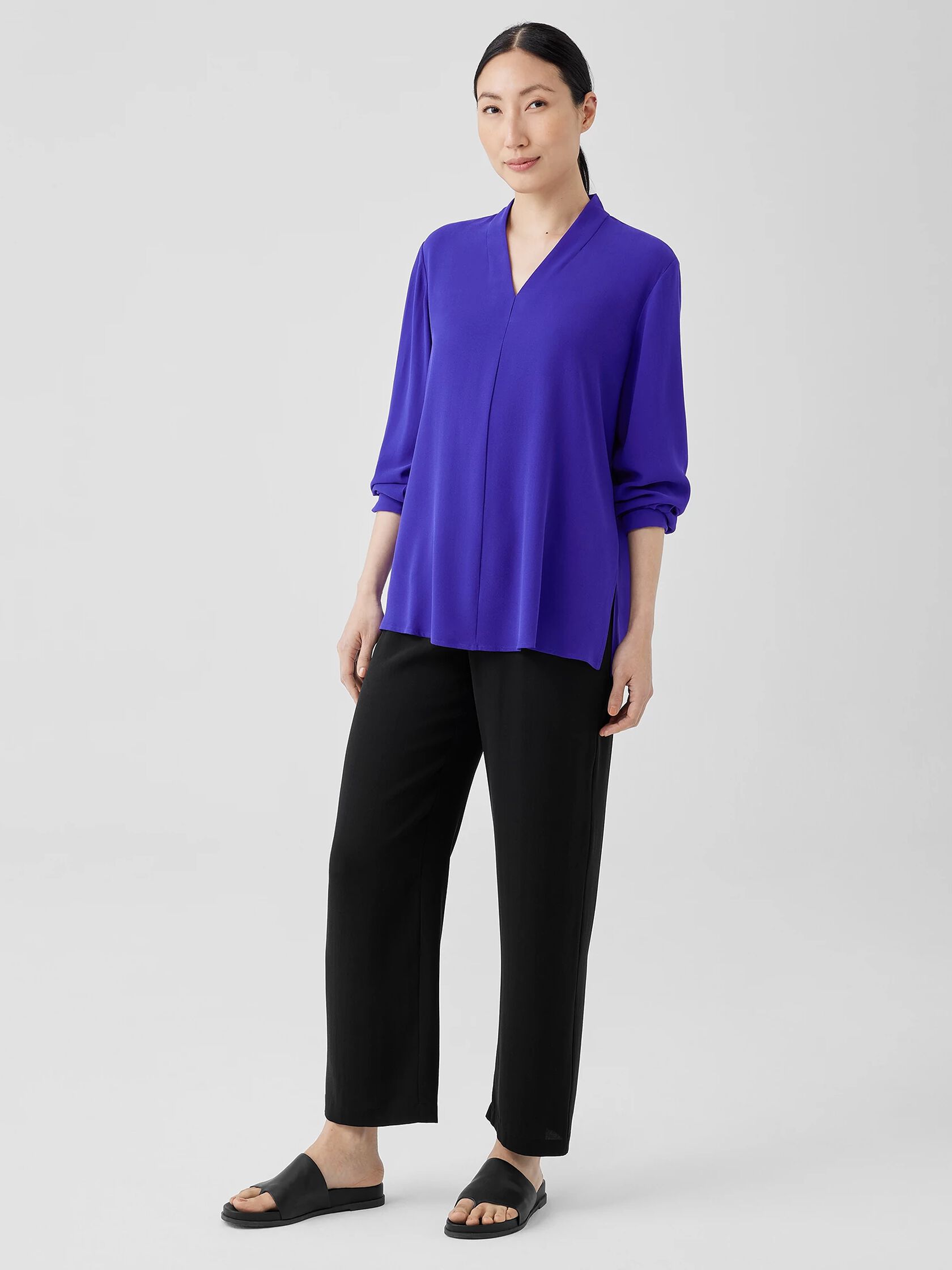 Silk Georgette Crepe V-Neck Top