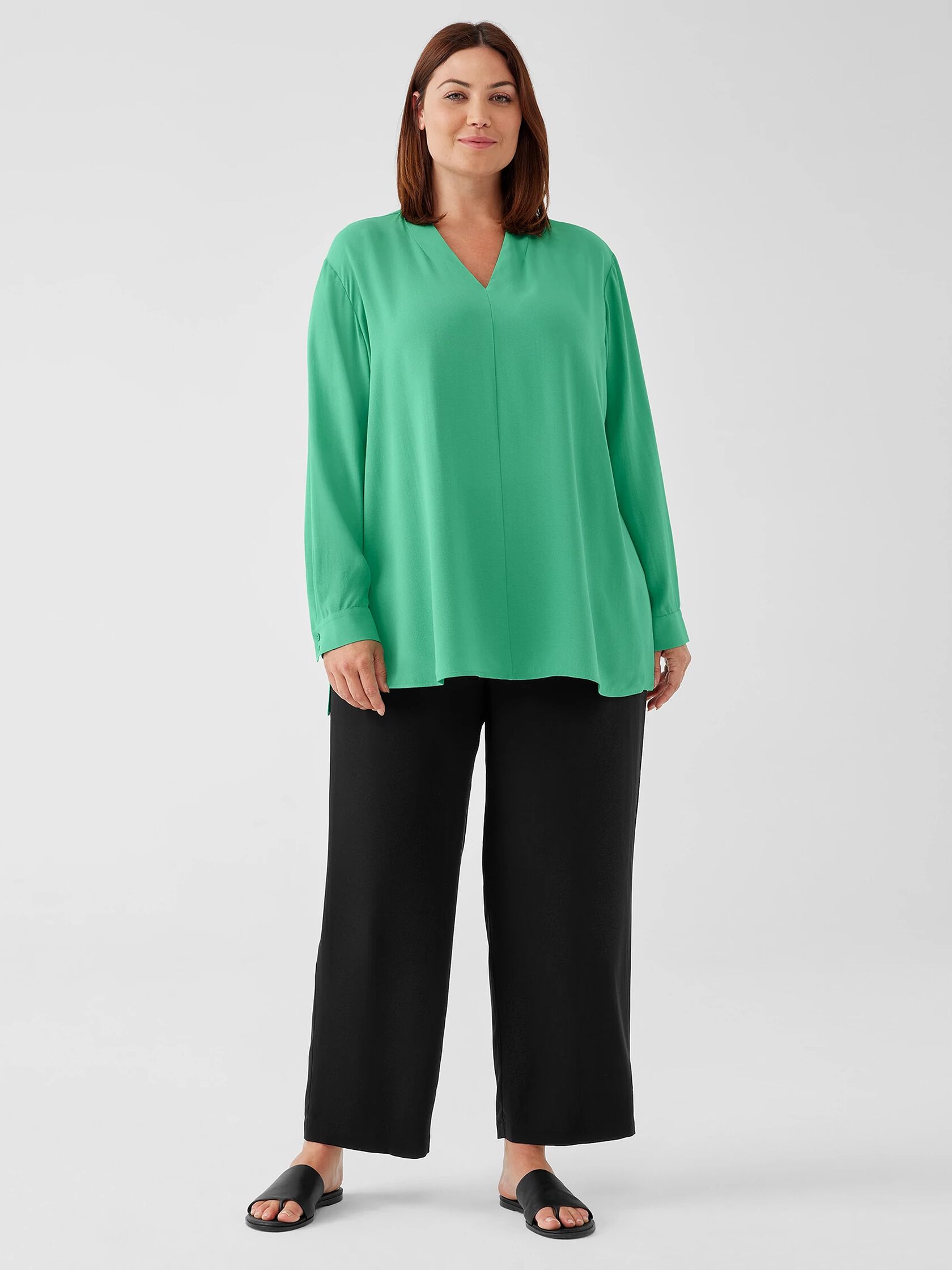 Silk Georgette Crepe V-Neck Top