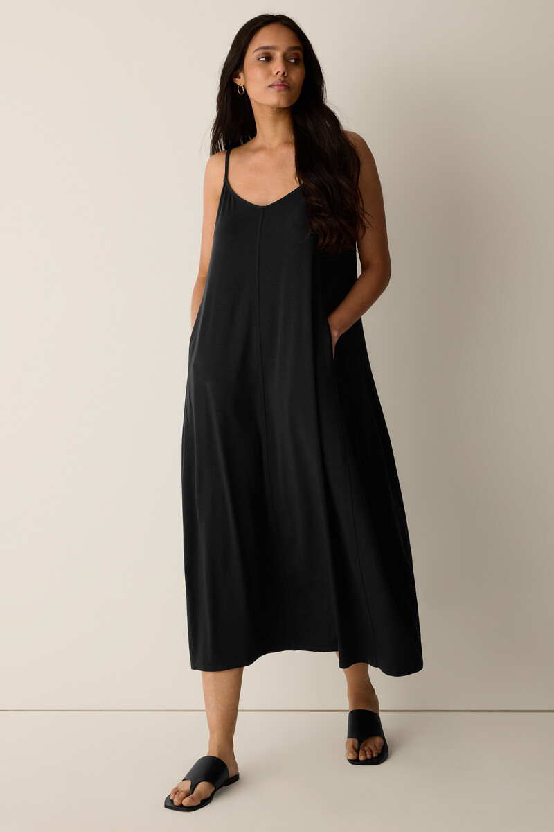 eileen fisher formal dresses Eileen Fisher Satin V Neck Cap Sleeve Midi Dress - Graphite