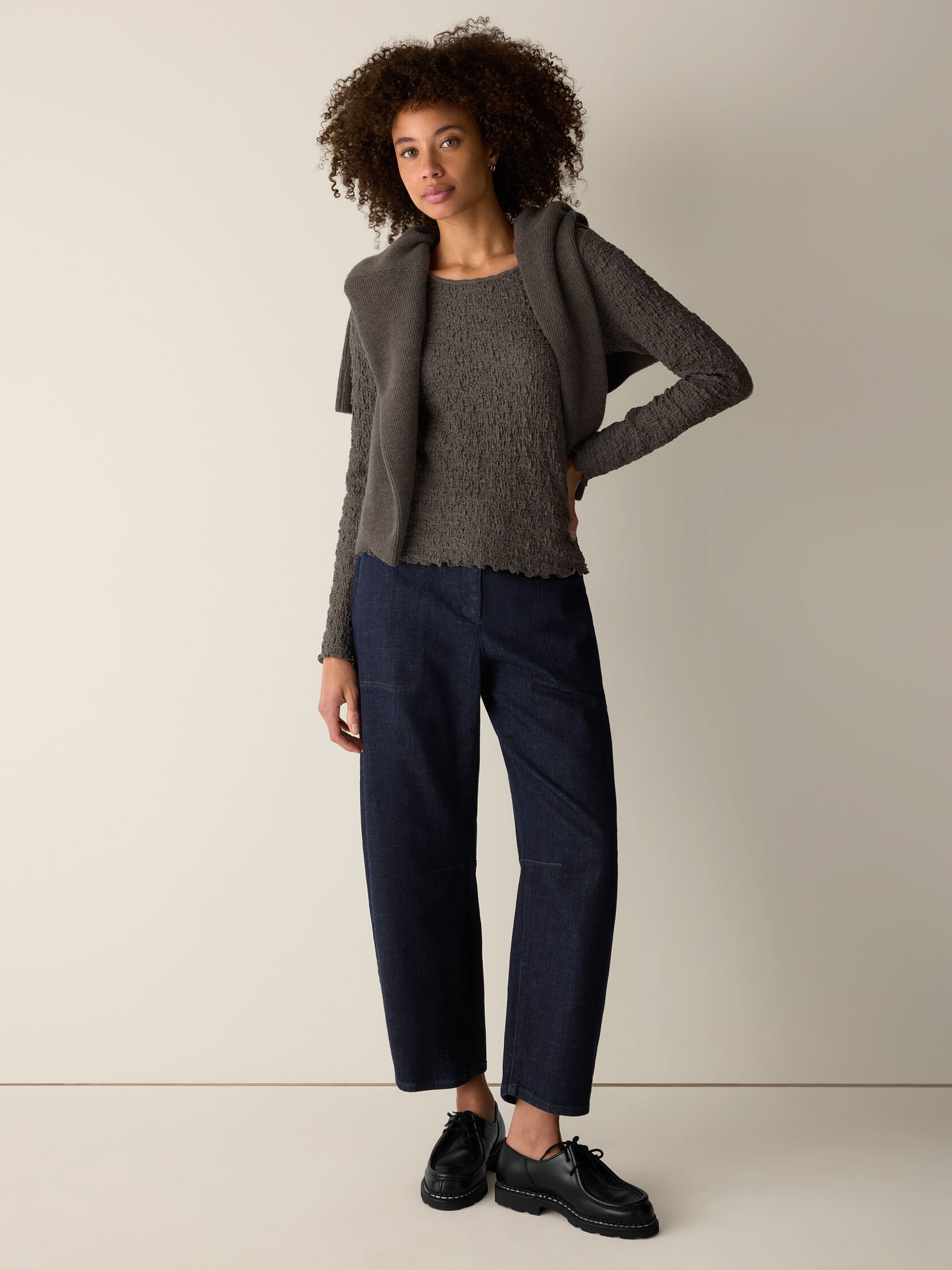 Bubble Jacquard Round Neck Top