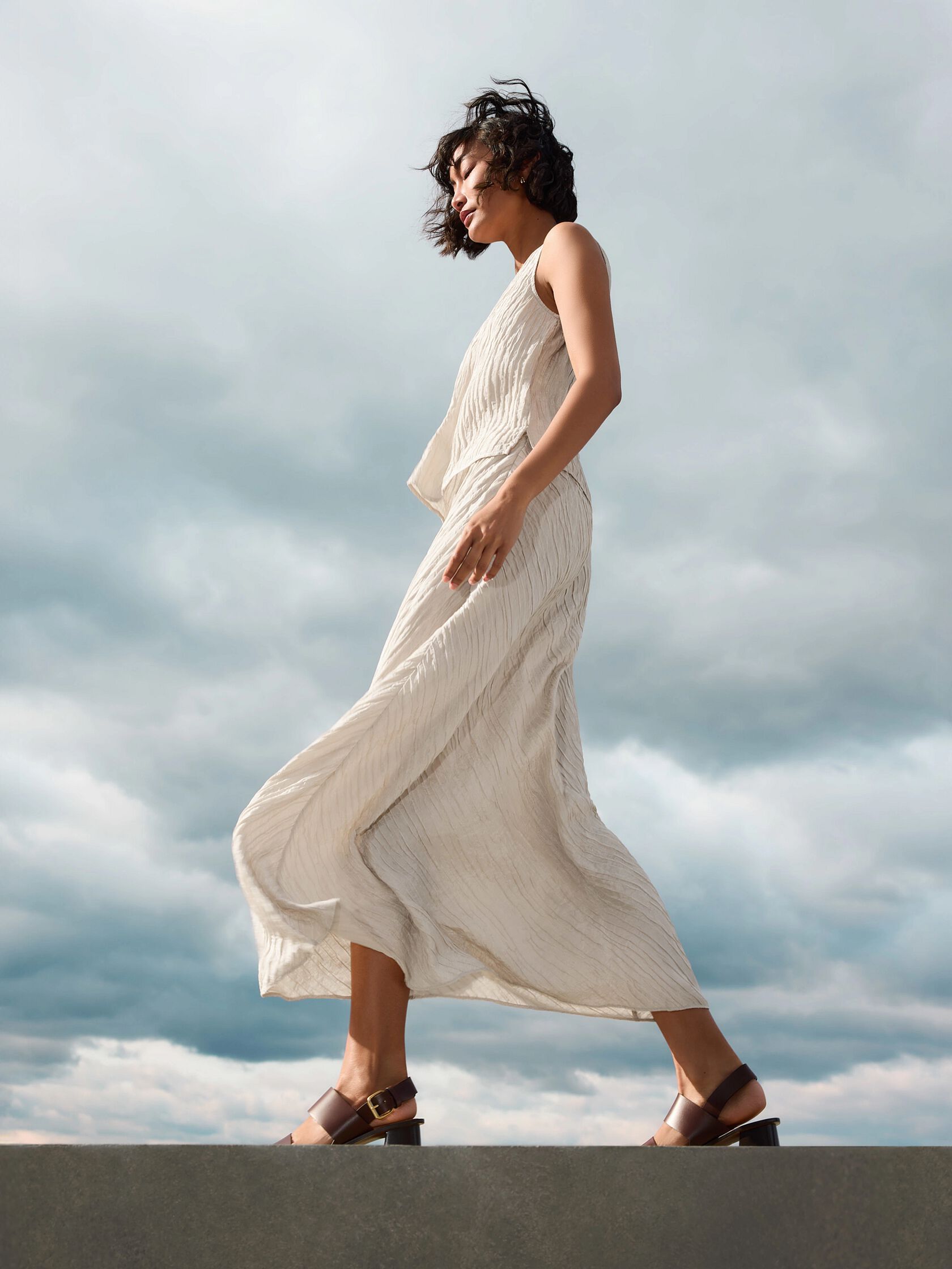 Textured Silk Jacquard Ballet Neck Tank