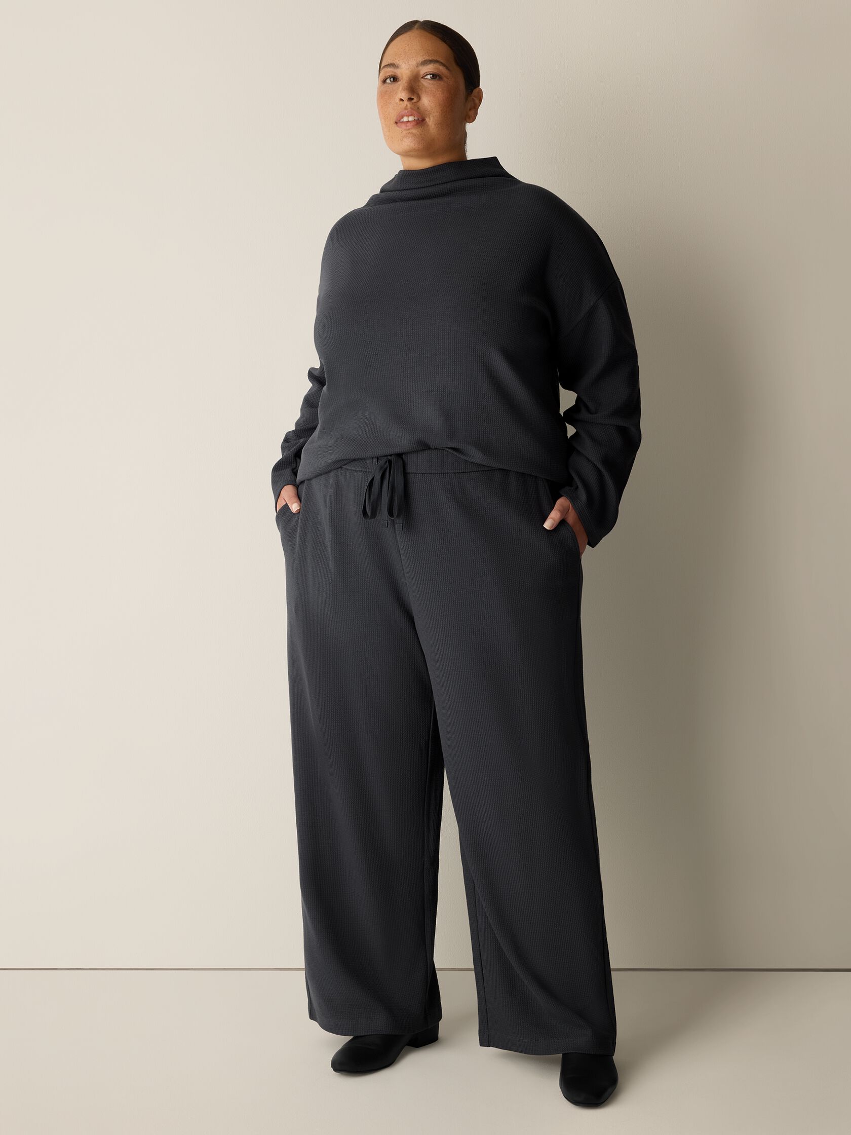 Waffle Cotton Blend Doubleknit Wide-Leg Pant