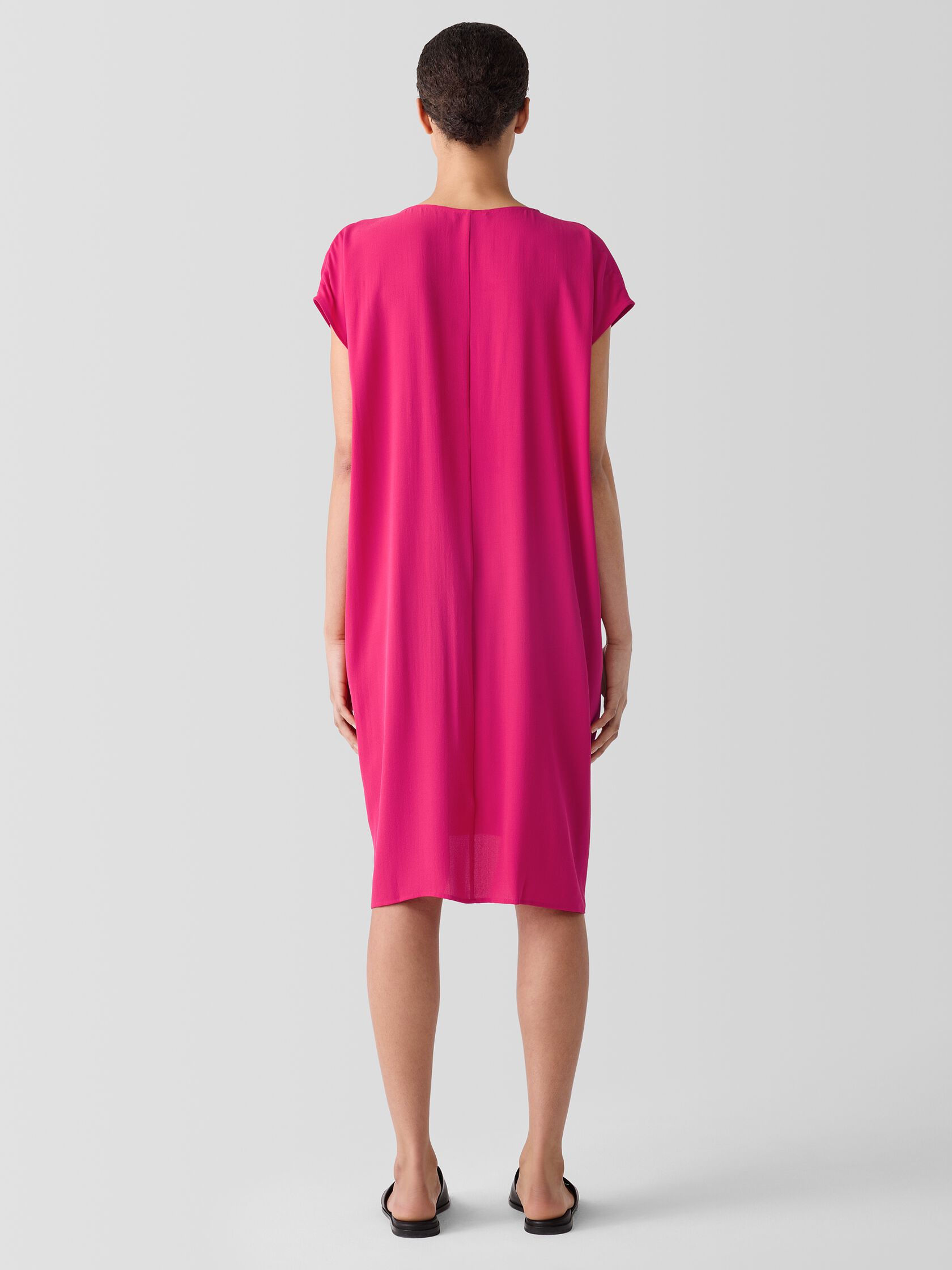 Silk Georgette Crepe V-Neck Dress