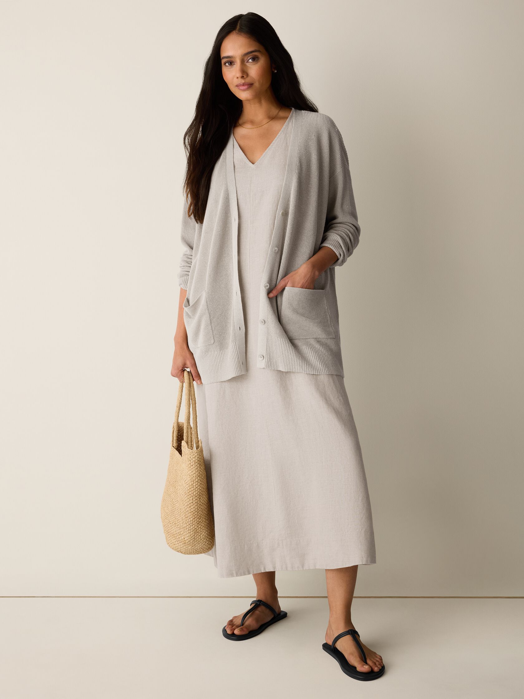 Organic Linen Cotton Slouchy Long Cardigan
