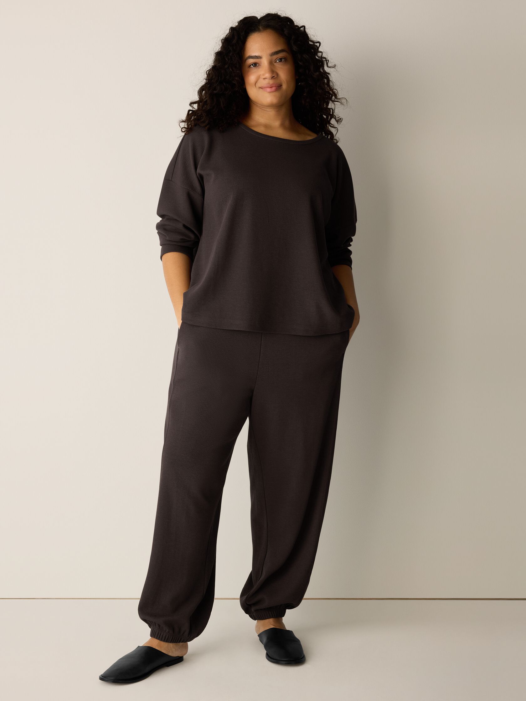 Waffle Cotton Blend Doubleknit Lantern Jogger Pant
