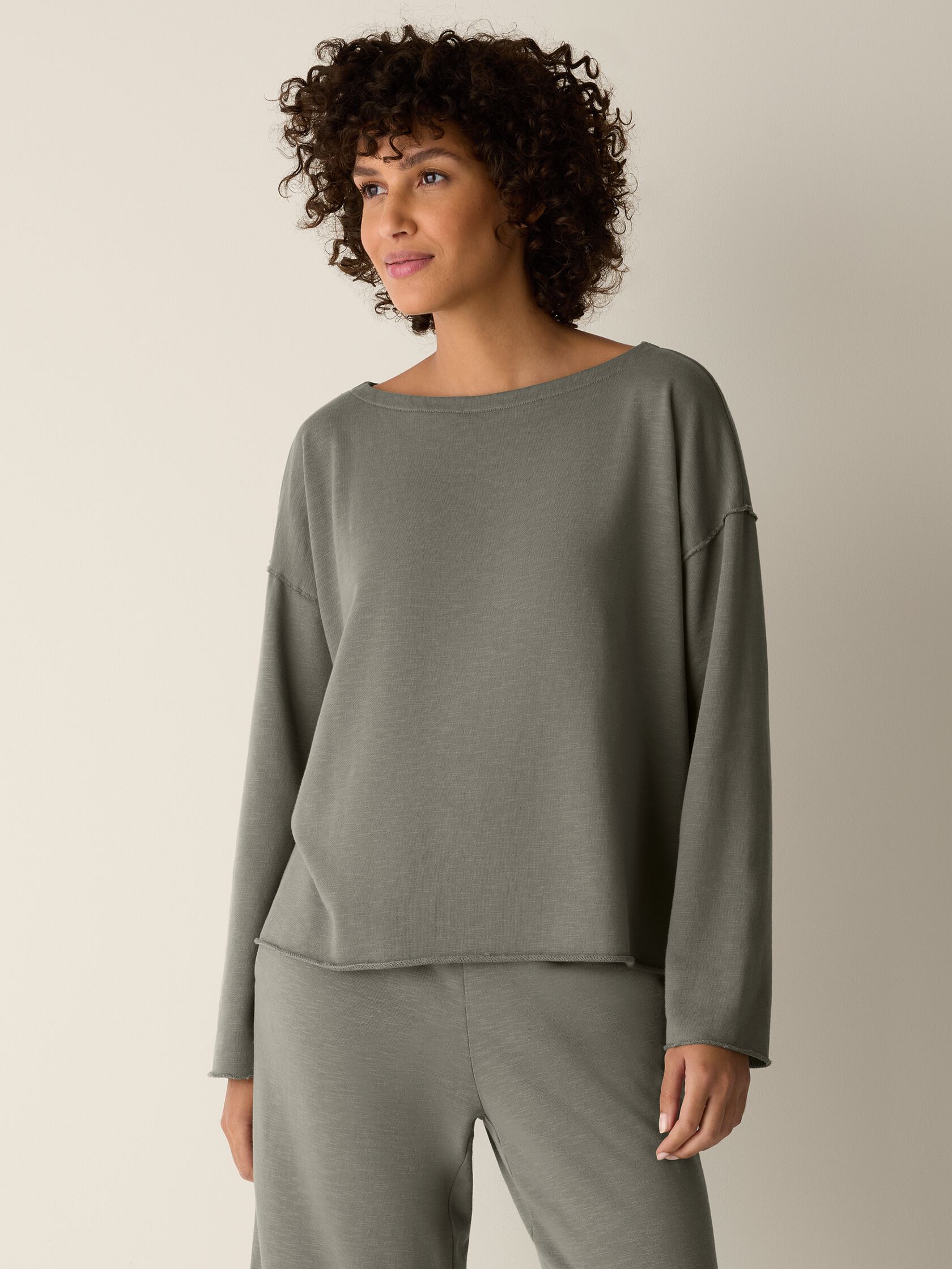 Garment-Dyed Organic Cotton Terry Bateau Neck Box-Top