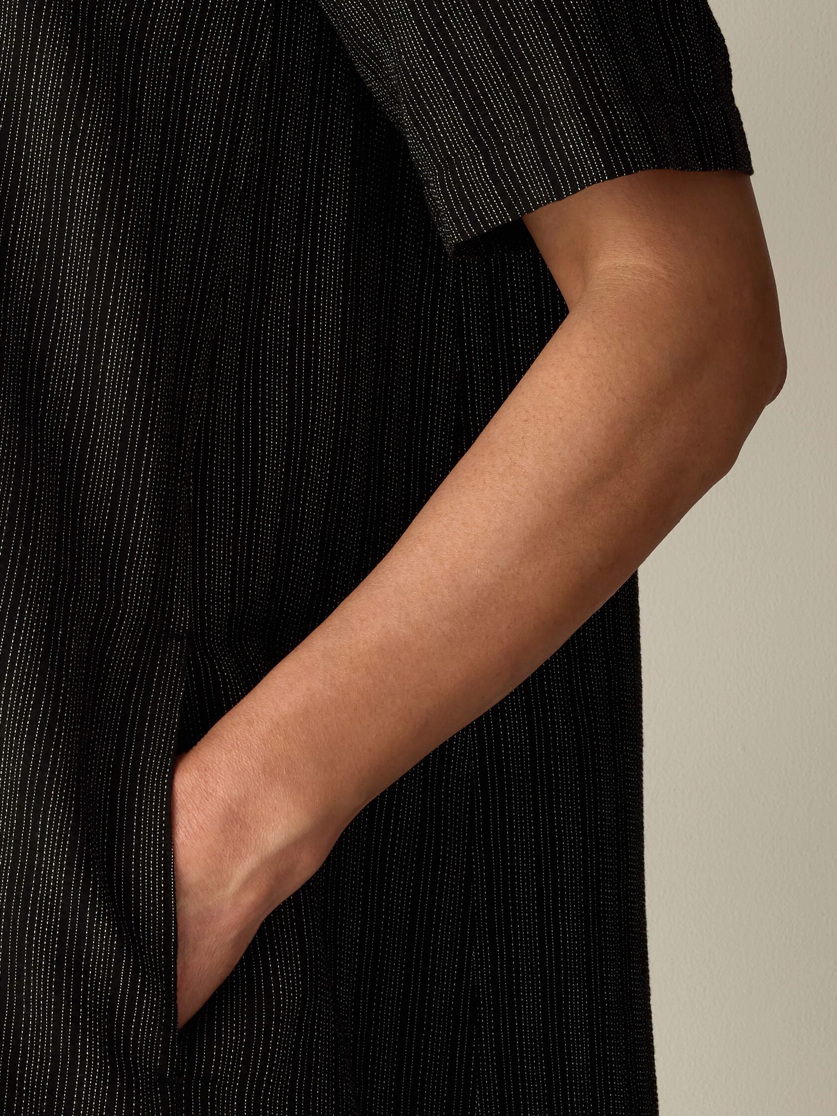 Cotton Blend Stripe Stitch Classic Collar Dress