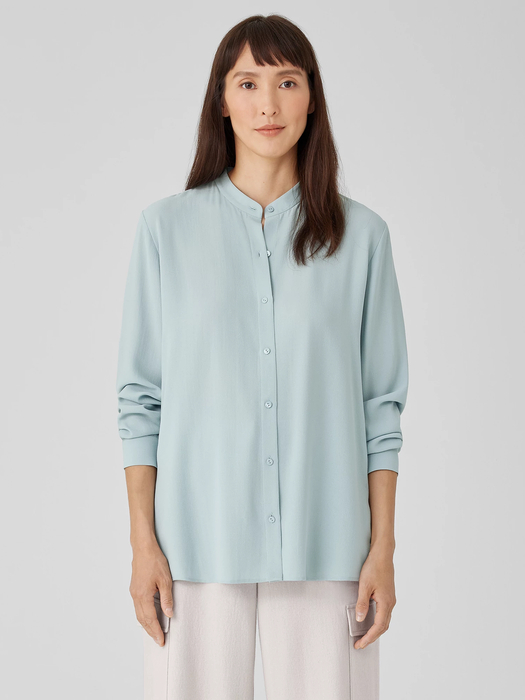 Silk Georgette Crepe Band Collar Shirt