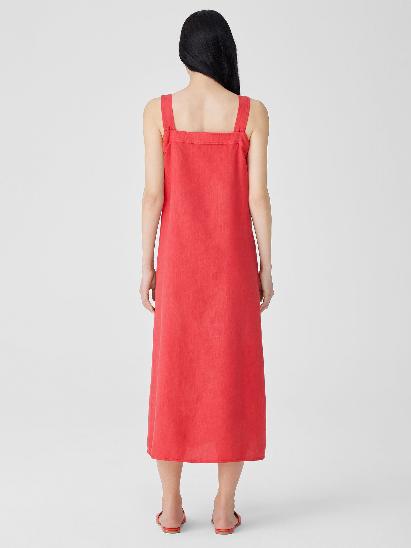 Garment-Dyed Organic Linen Square Neck Dress
