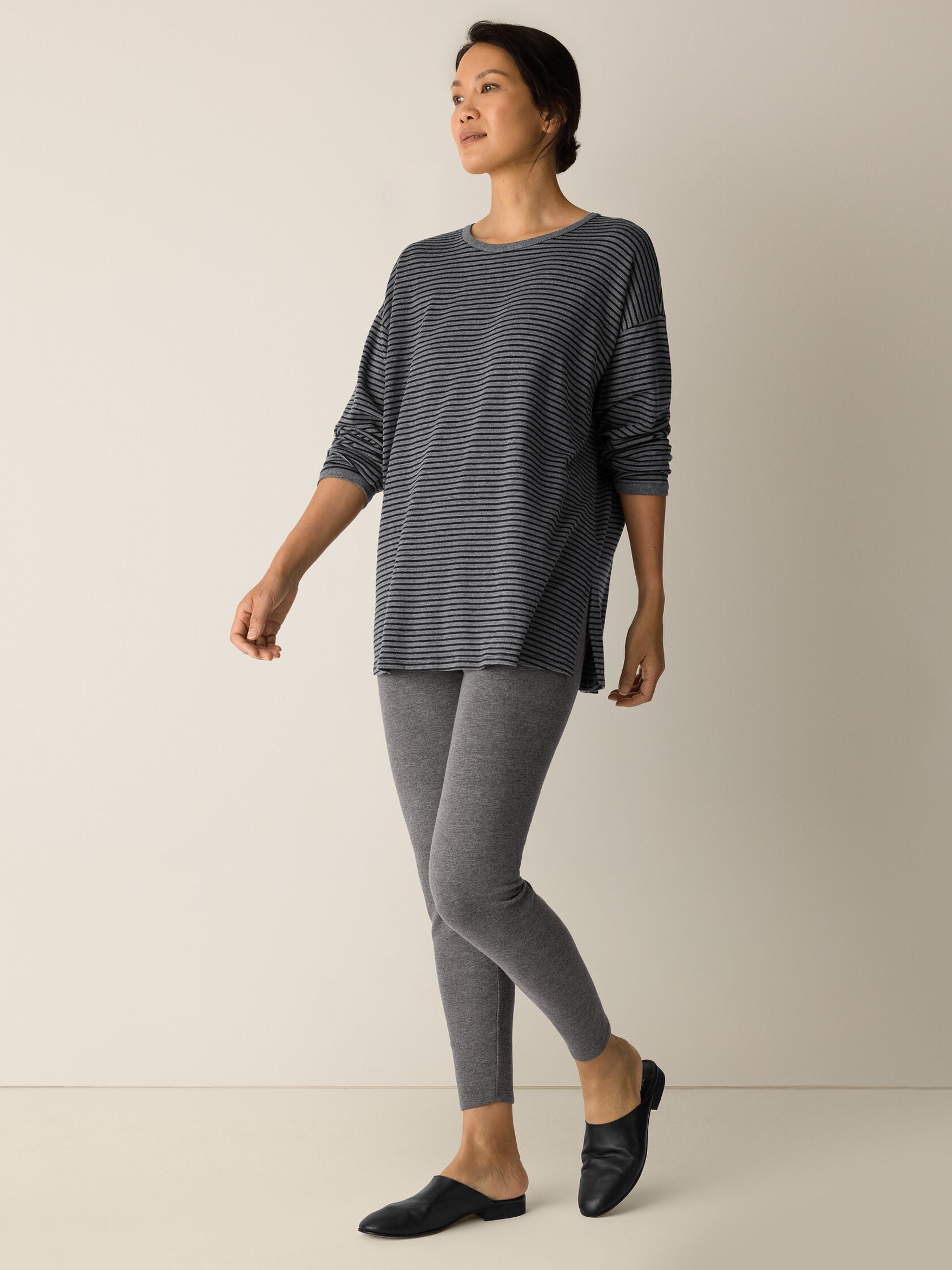 Striped Cozy Brushed Terry Long Box-Top