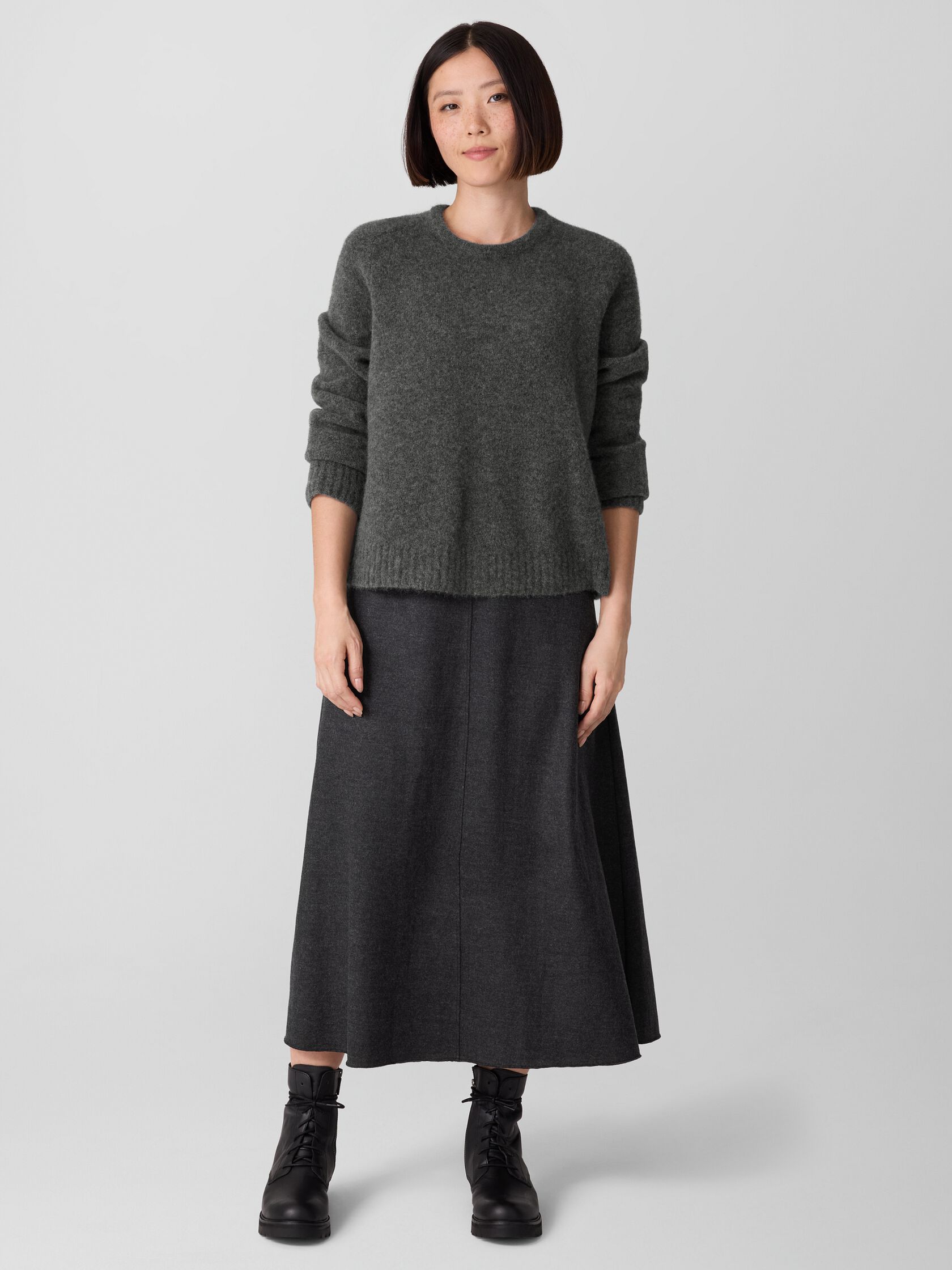 Mélange Boiled Wool Jersey A-Line Skirt in Regenerative Wool