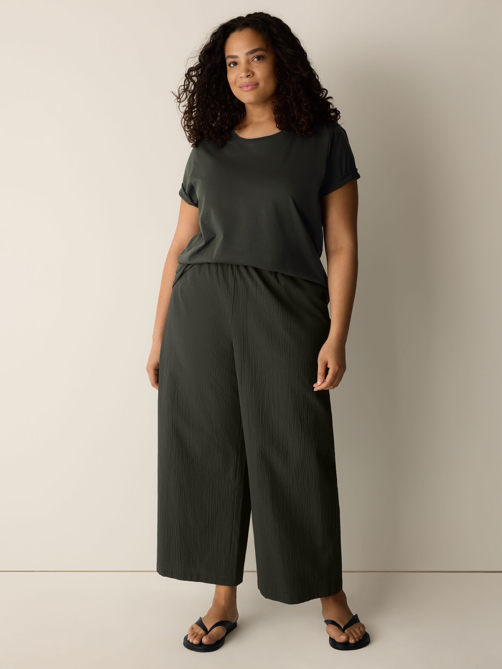 Organic Cotton Pucker Wide-Leg Pant
