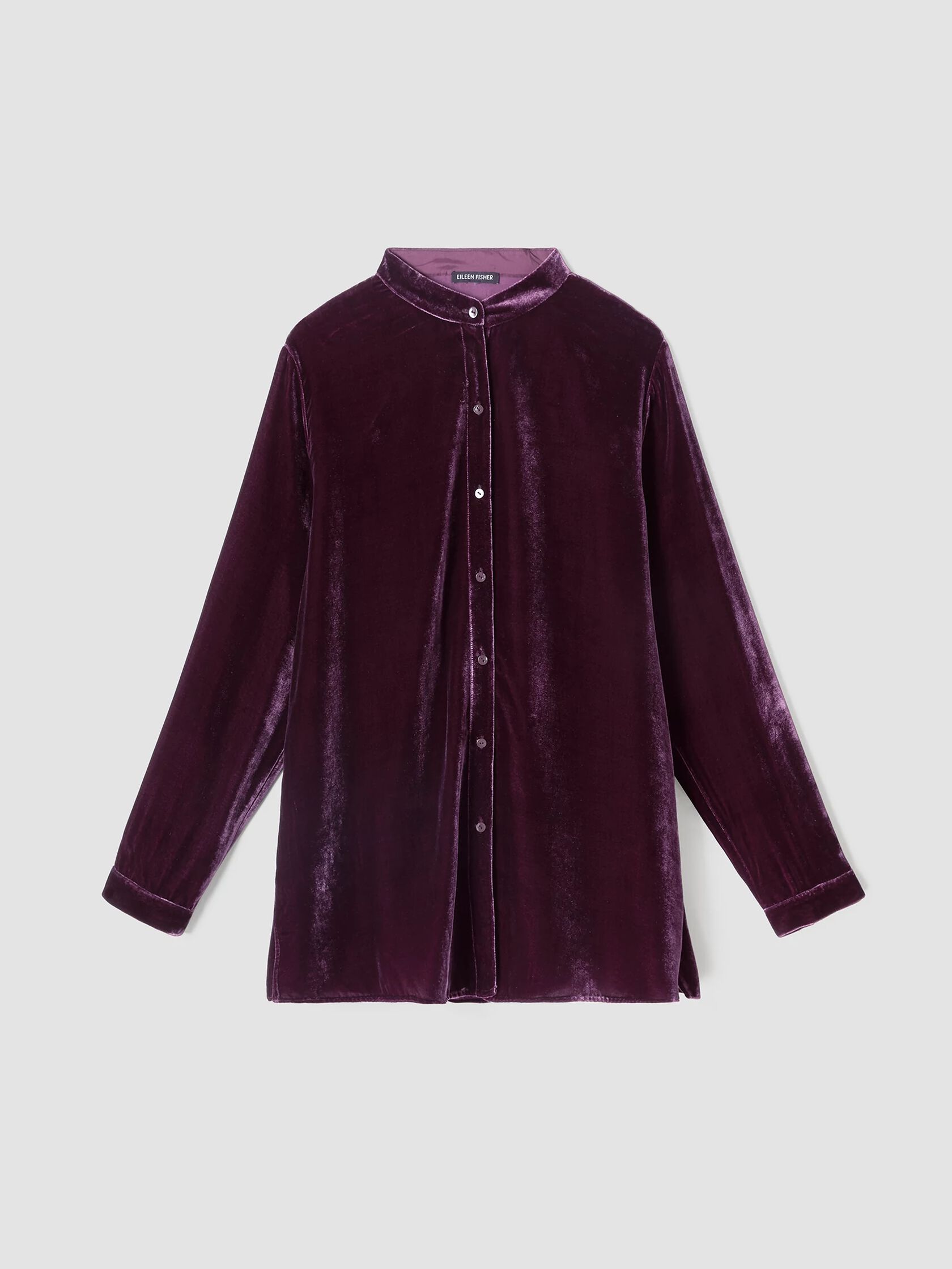 Velvet Band Collar Long Shirt