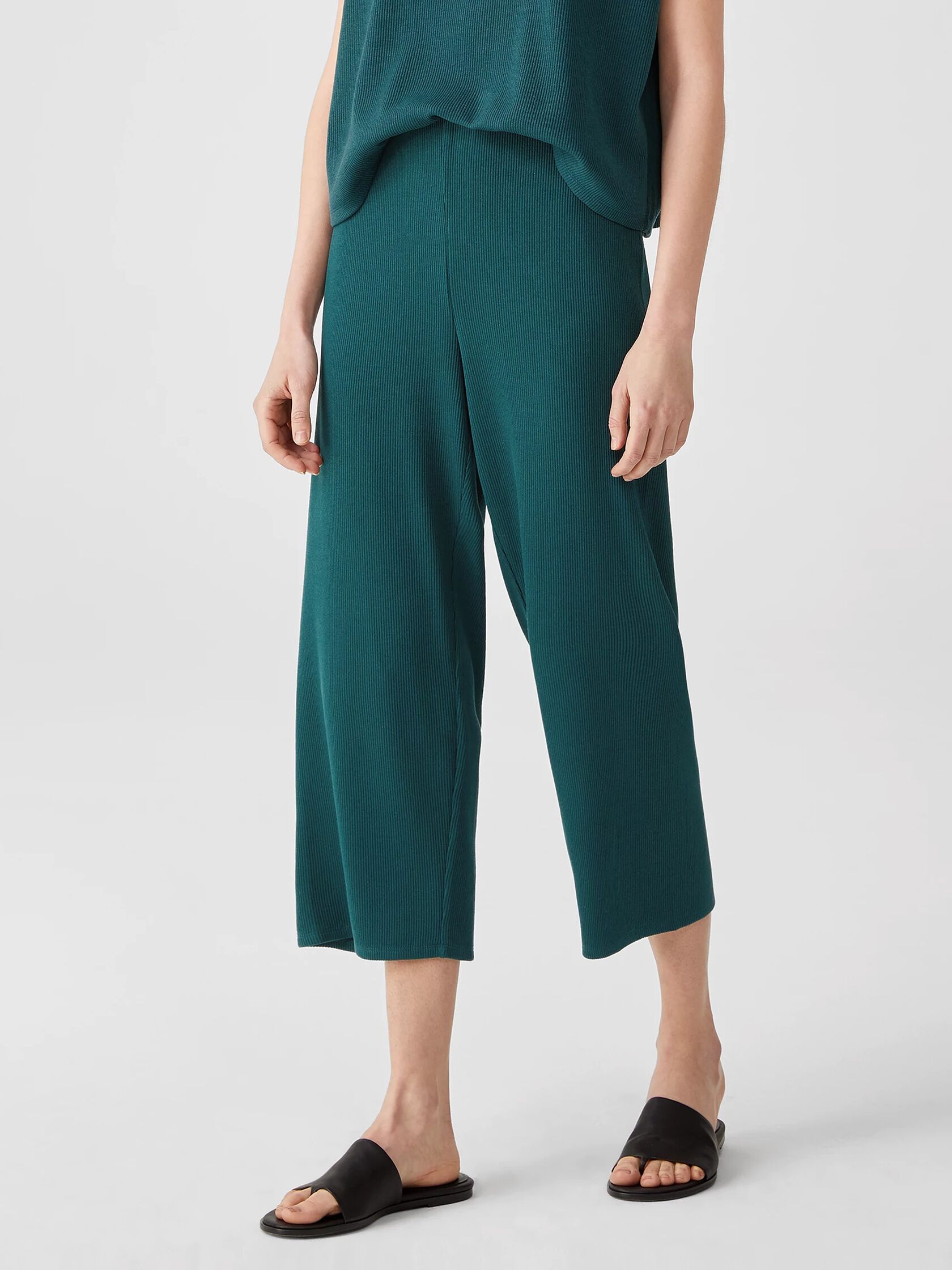 Ribbed Organic Cotton Blend Straight Pant