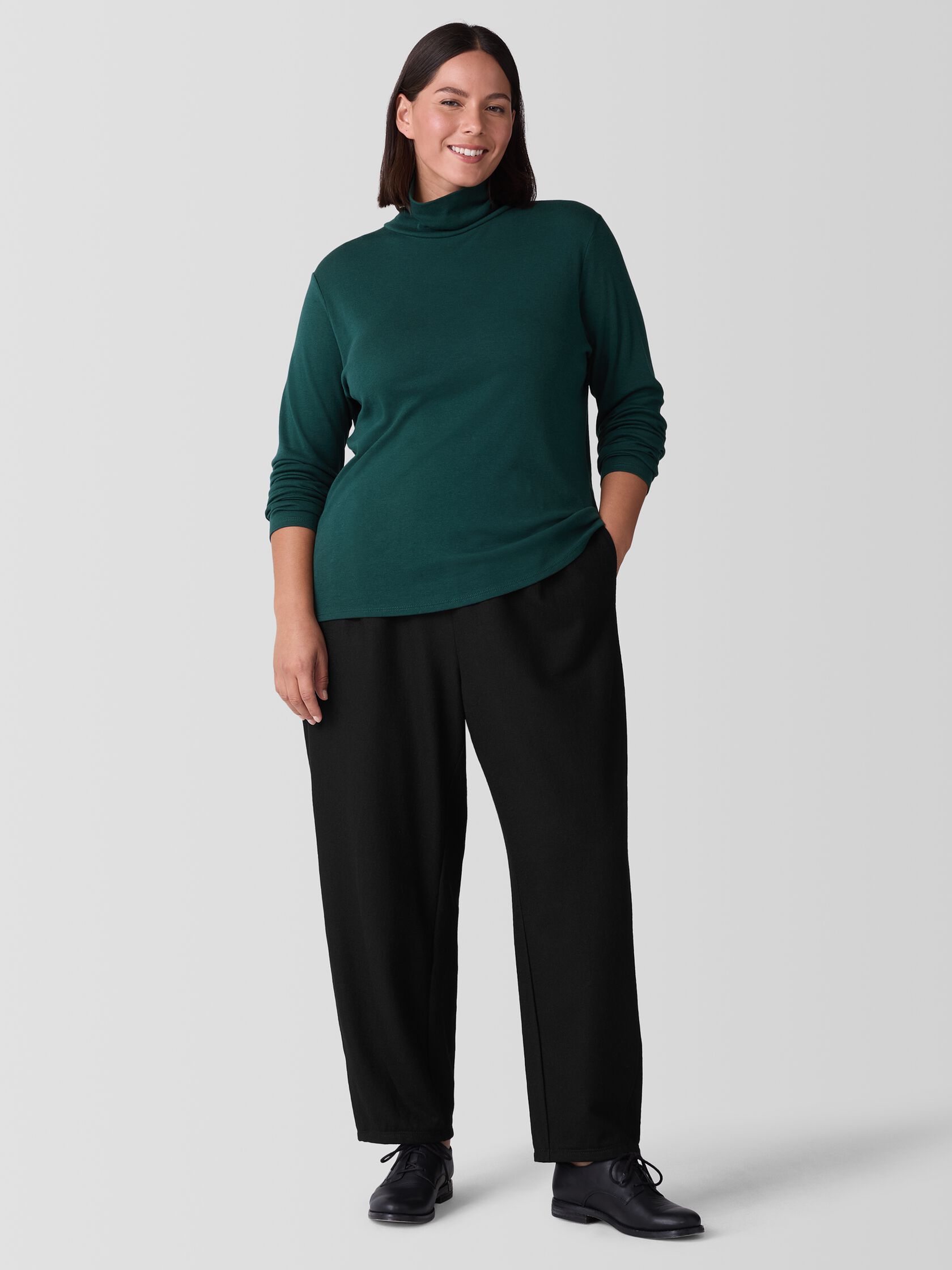 Ribbed Pima Cotton Blend Turtleneck Top