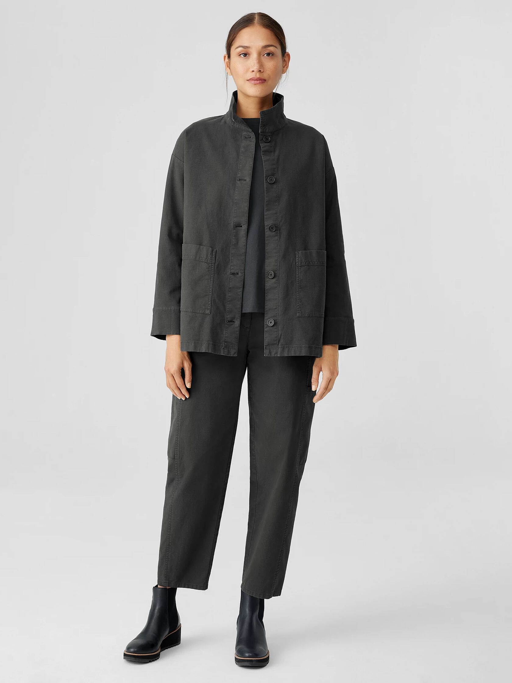 Cotton Hemp Stretch Stand Collar Jacket | EILEEN FISHER