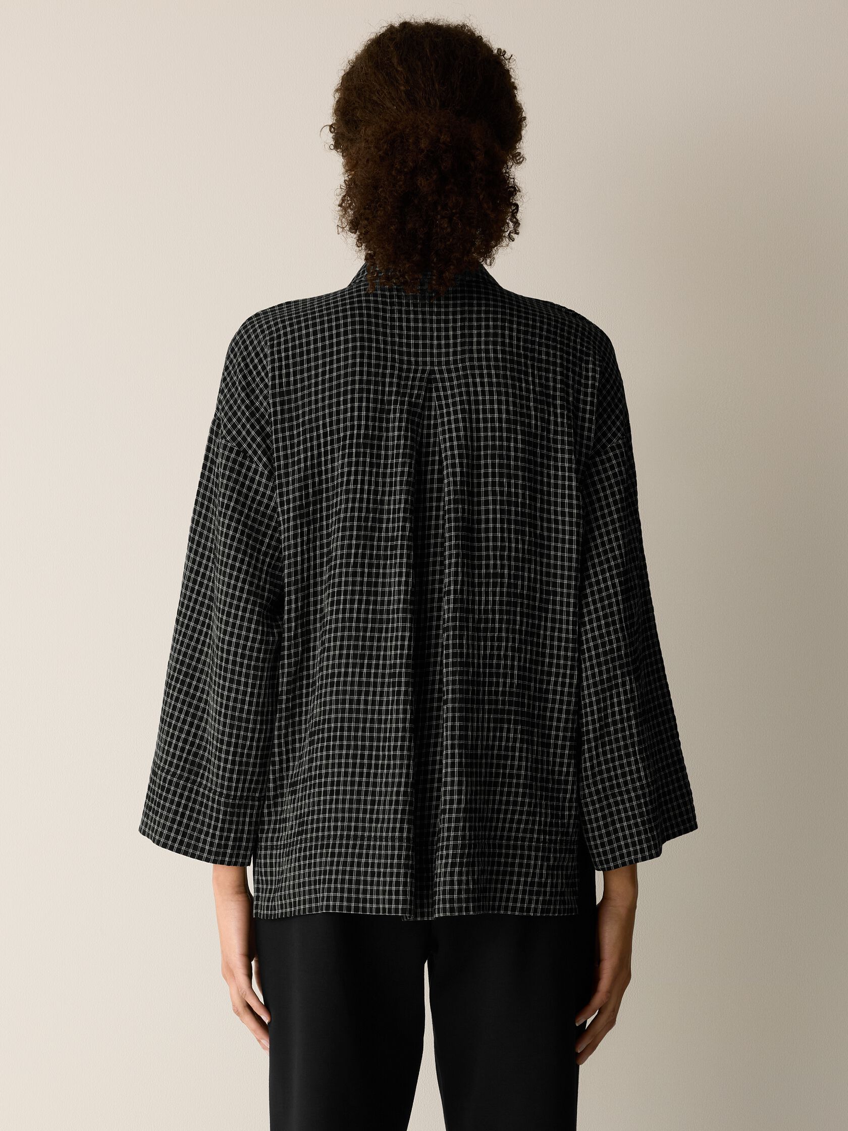 Windowpane Crinkle Weave Split Neck Shirt