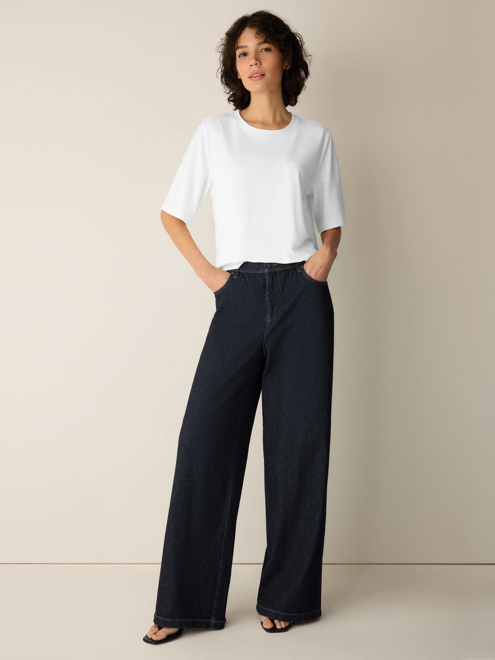 Cotton Indigo Knit Denim Wide-Leg Pant