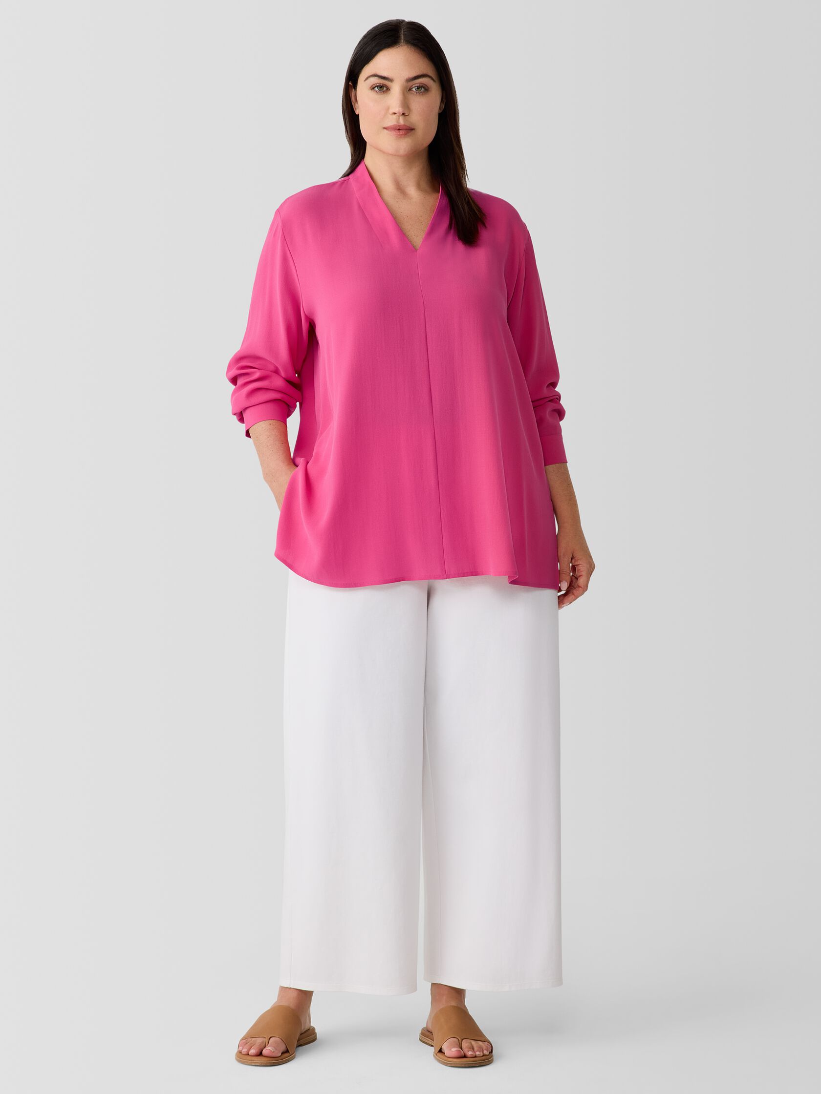 Silk Georgette Crepe V-Neck Top