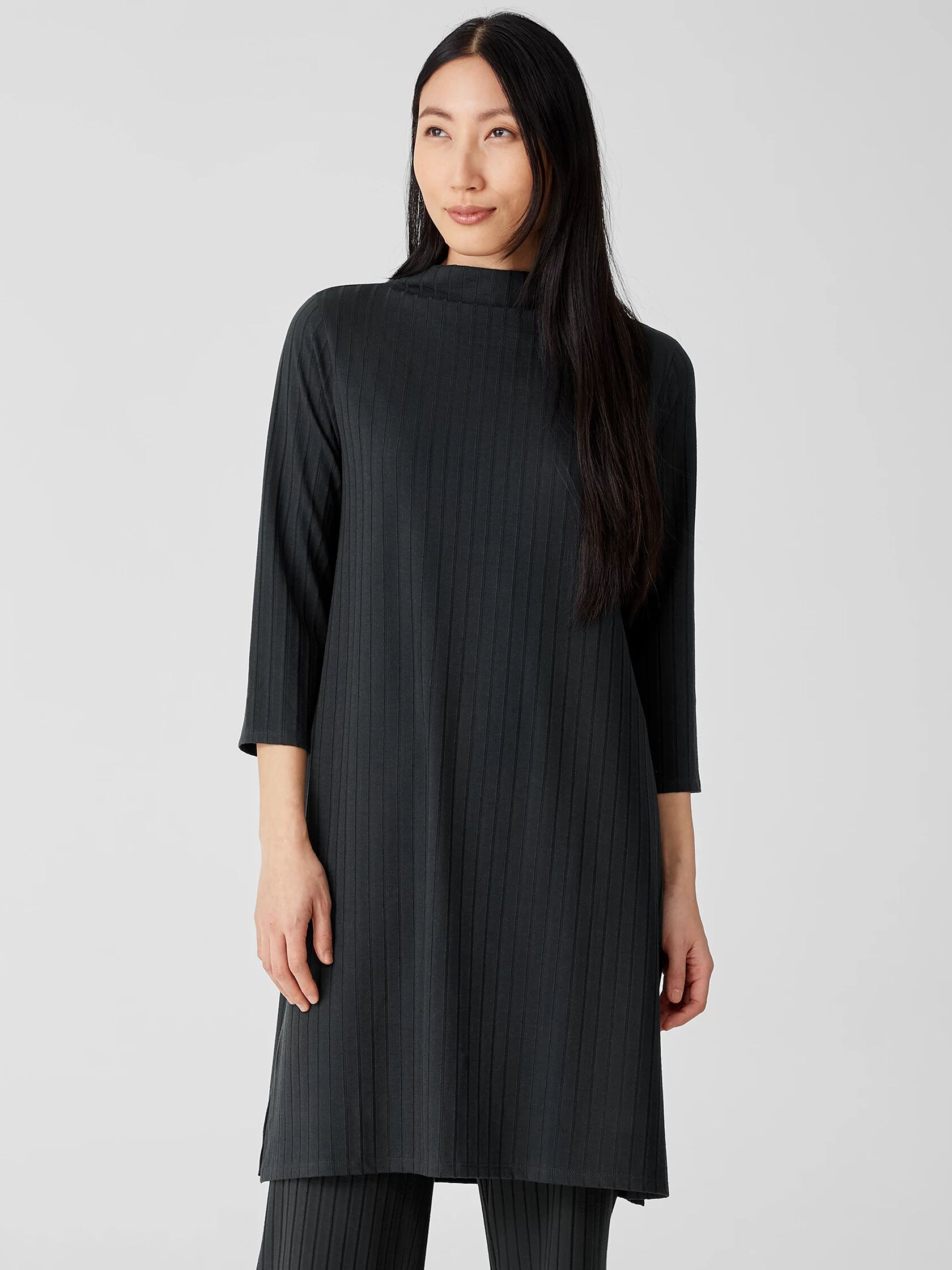 Washable Stretch Rib Funnel Neck Dress